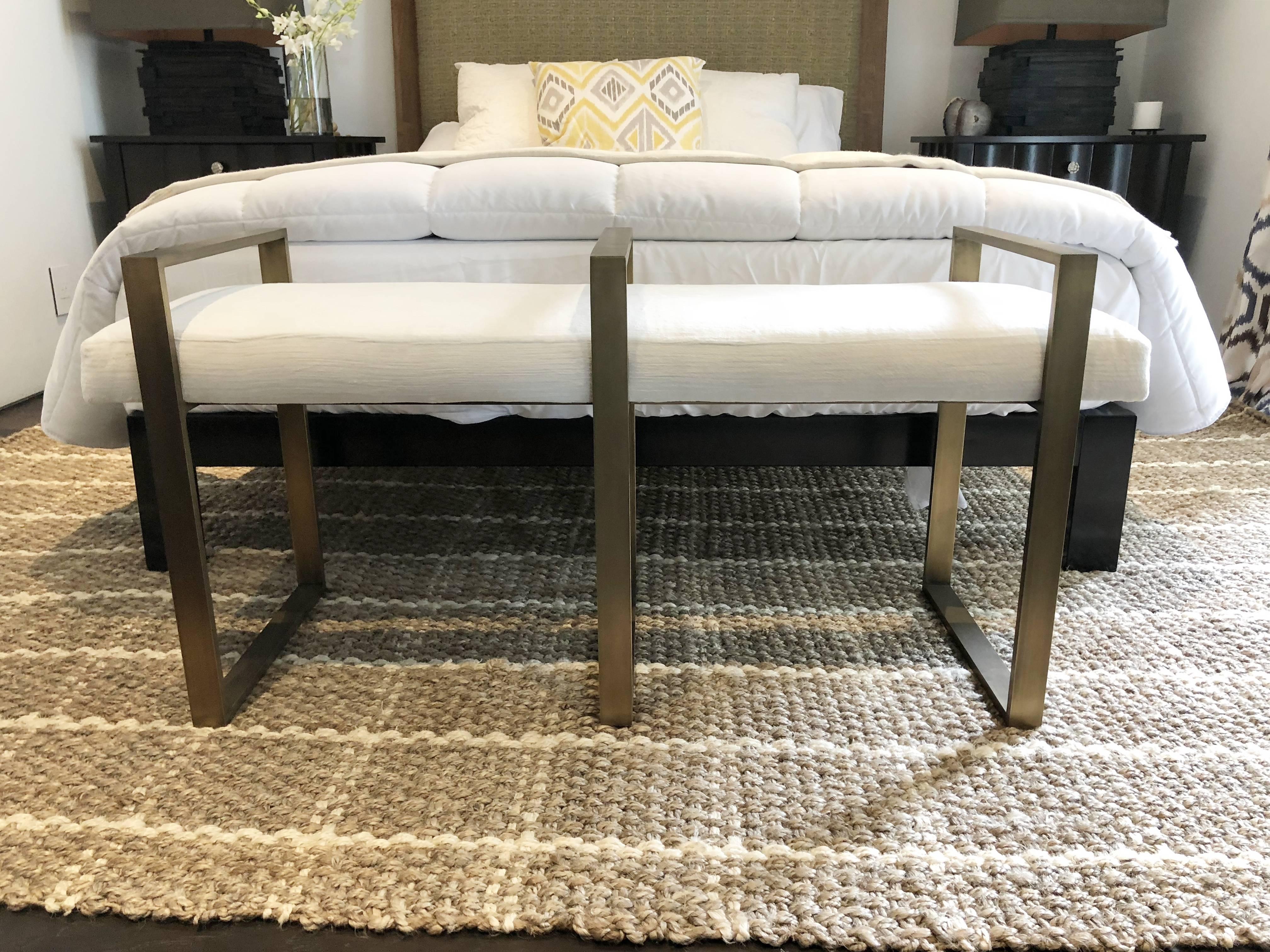 American Triple Rectangle Bench in Solid Brass and Antique Finish For Sale