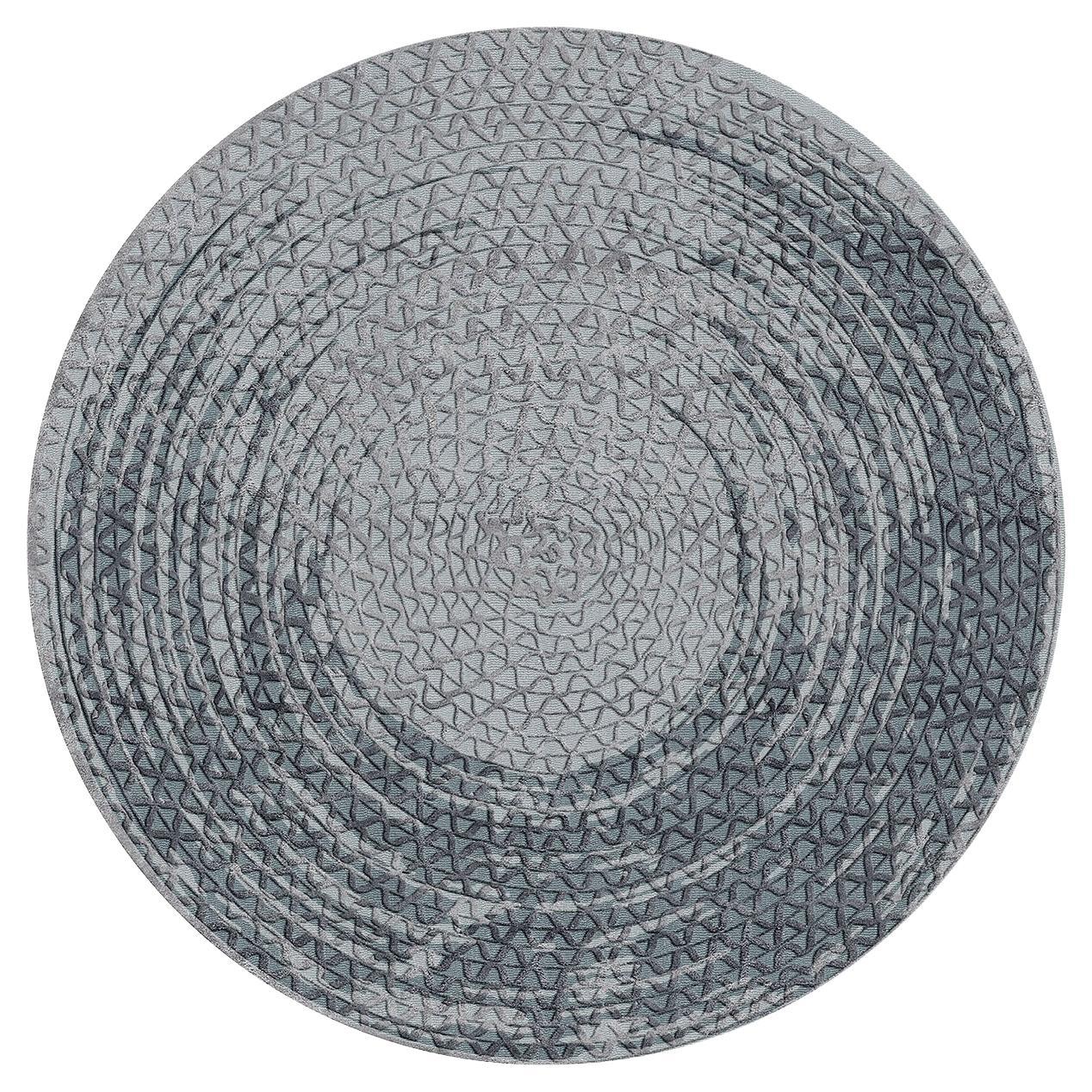 Triple Waves Round Gray Rug by Lorenza Bozzoli  For Sale