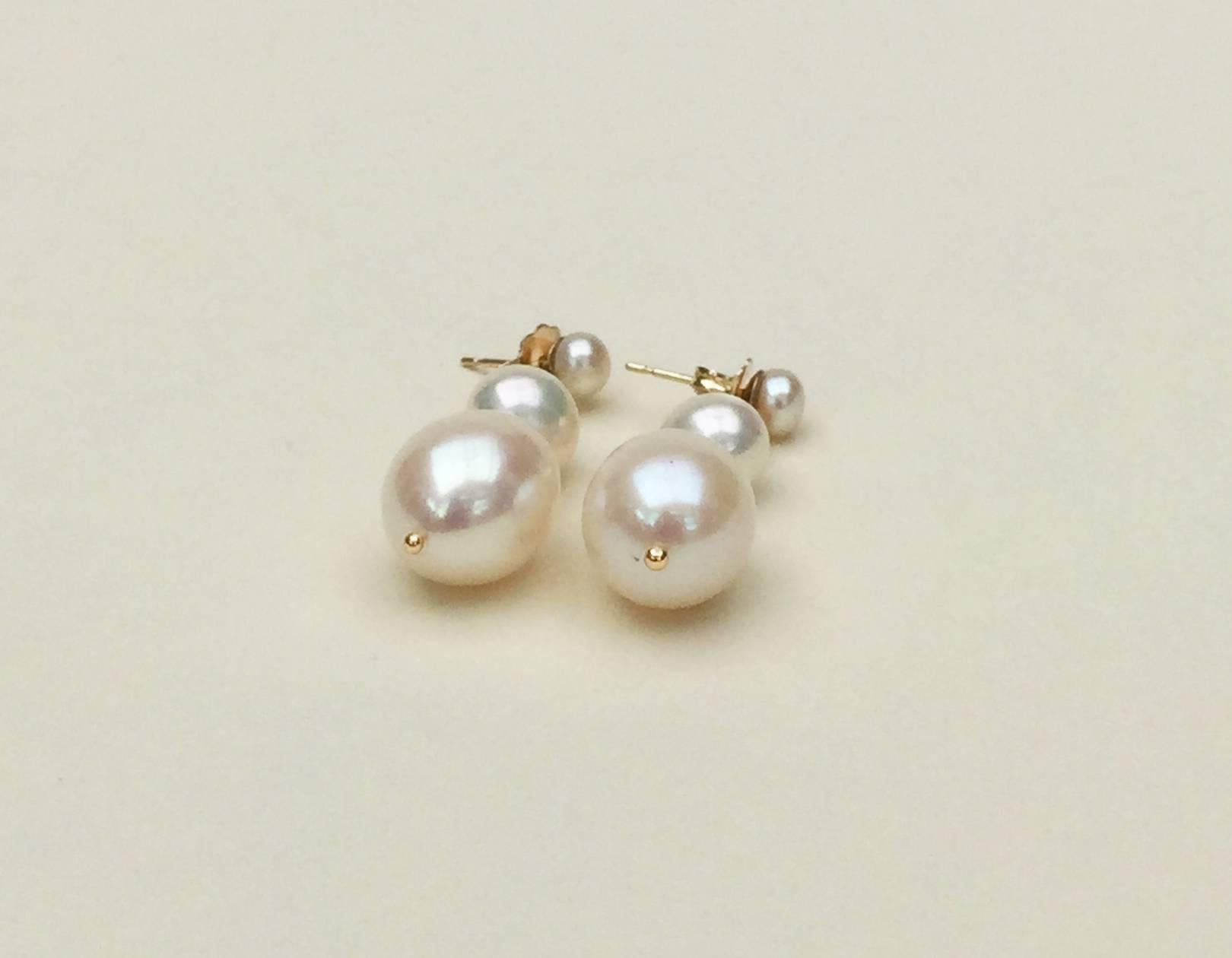 Artist Triple White Pearl Earrings with 14 Karat Gold by Marina J