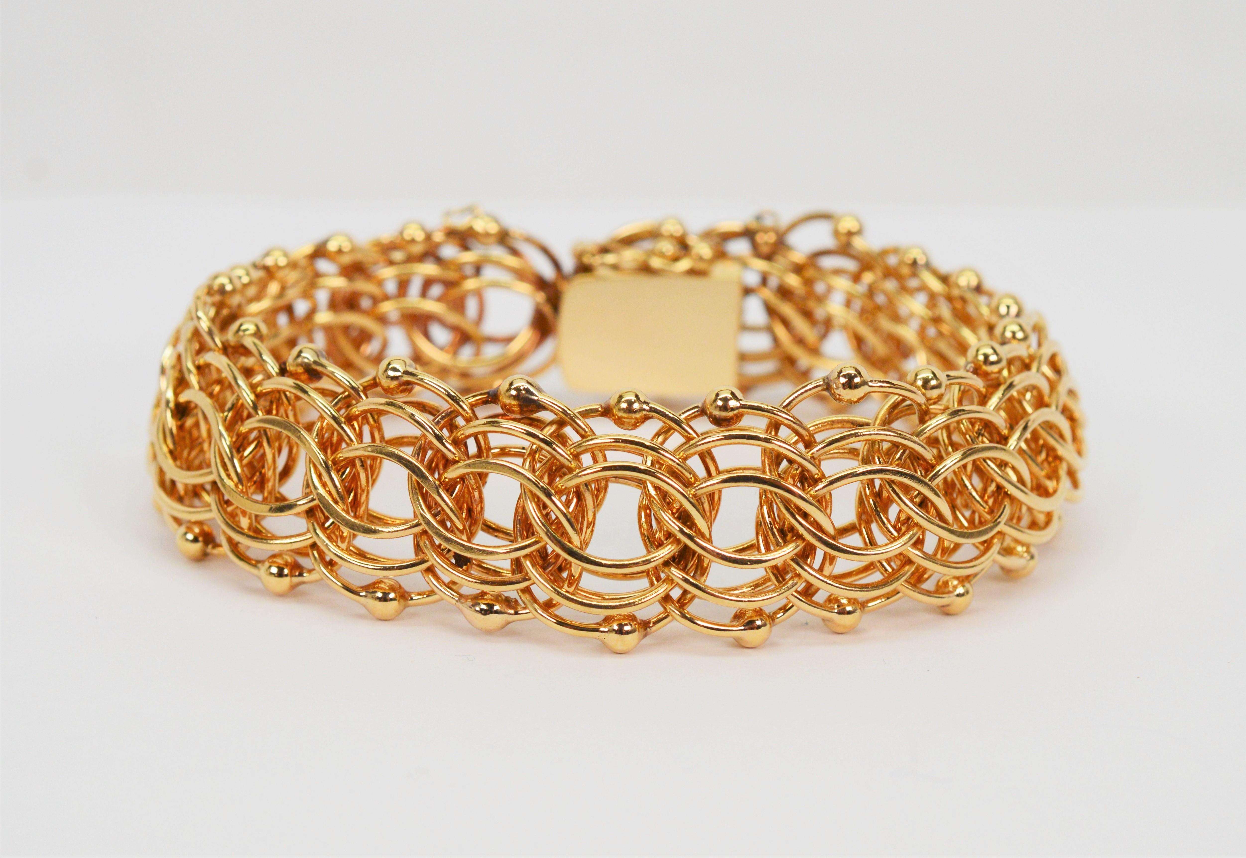 Bracelet à trois maillons rétro en or jaune 14 carats Excellent état - En vente à Mount Kisco, NY