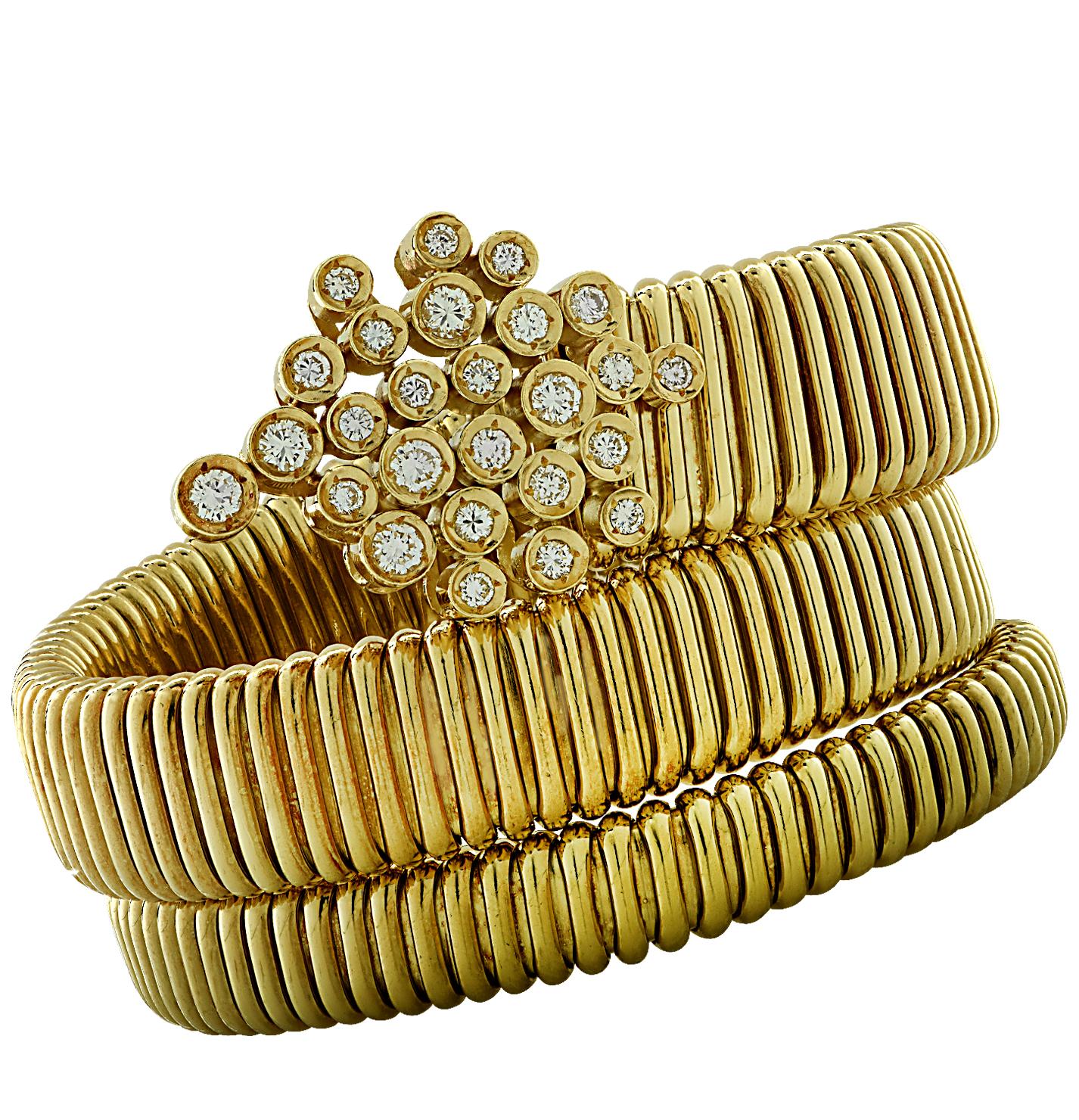 Modern Triple Wrap Tubogas Diamond Bangle Bracelet