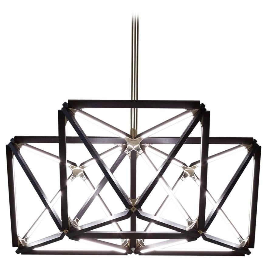 Triple X Chandelier Ebonized Oak Brushed Brass For Sale