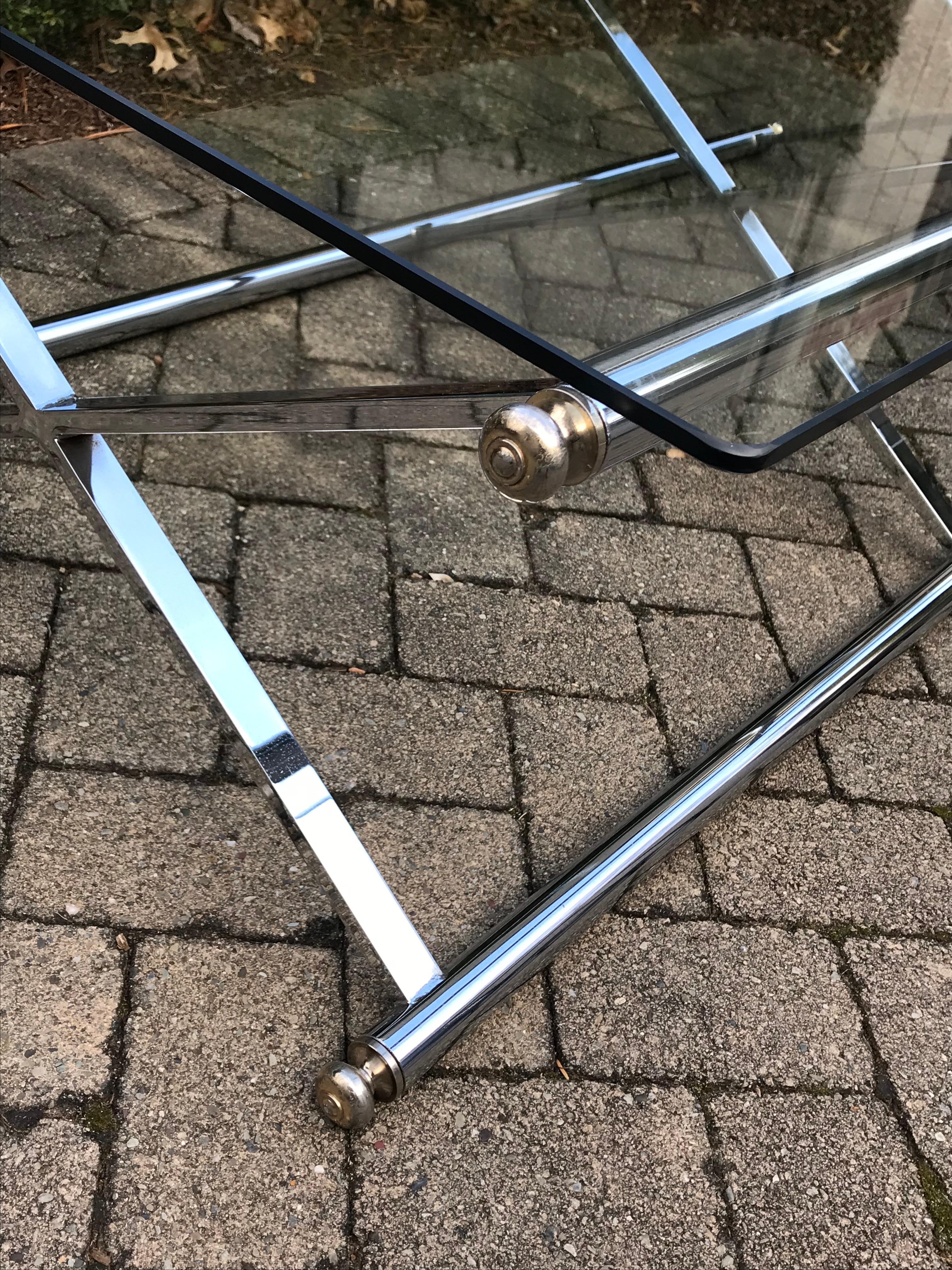 American Mid Century Coffee Table Chrome & Glass, X-Frame Base, Maison Jansen Style For Sale