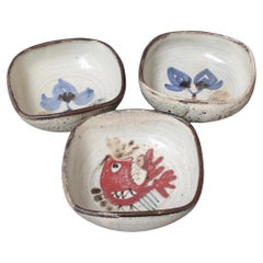 Triplet of French Vintage Ceramic Decorative Bowls by Gustave Reynaud, Le Mûrier