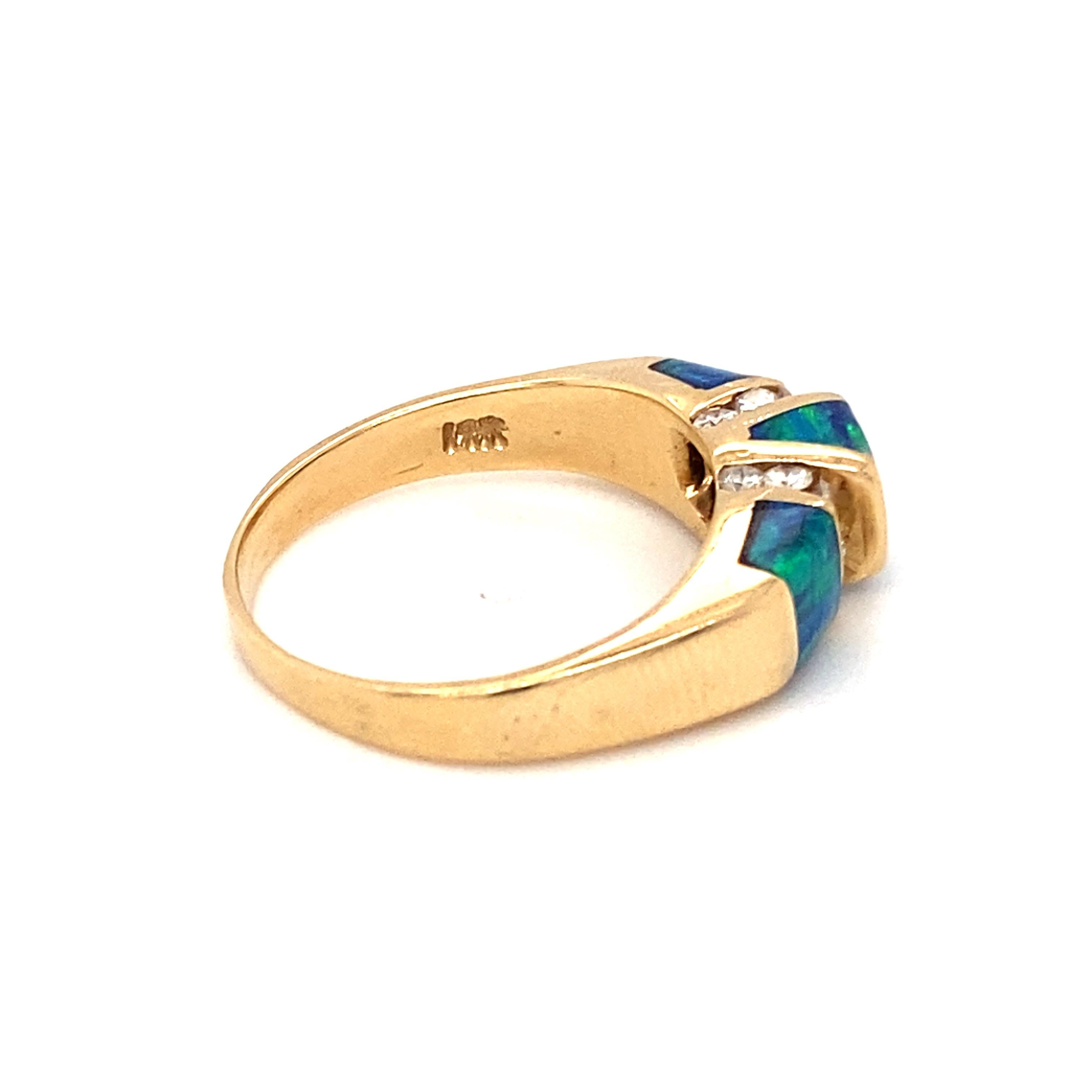 Modern Triplet Opal and Diamond Ring, 14 Karat Yellow Gold For Sale