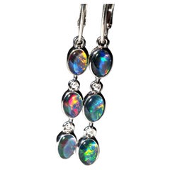 Triplet Opale Long Boucles d'oreilles en argent Rouge Bleu Vert Opale Noir