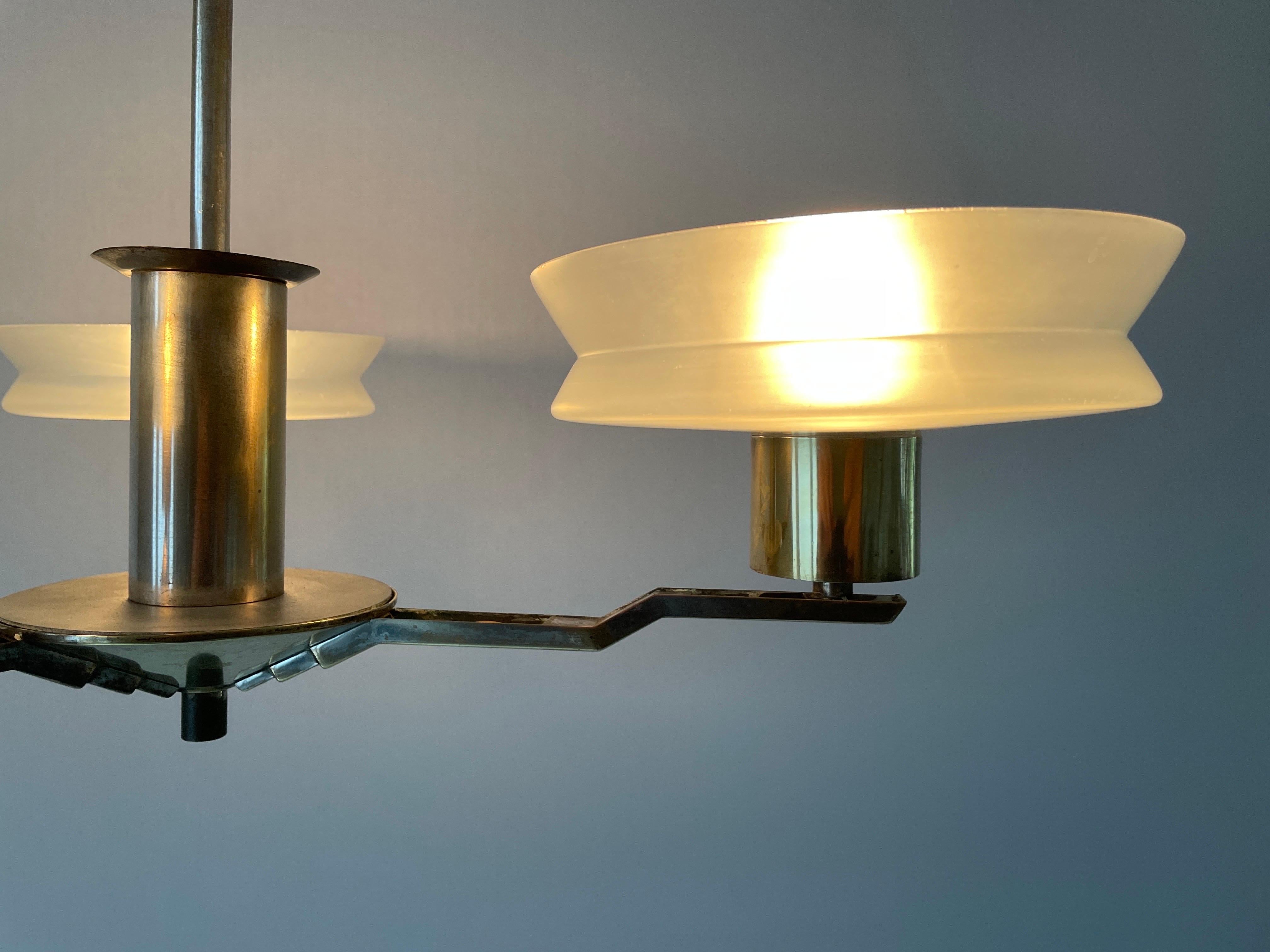 Lampada a sospensione Art Deco con paralume triplo in vetro e ottone, anni '40, Germania in vendita 9