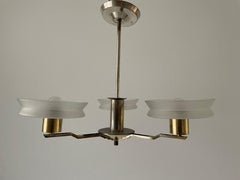 Triplet Shade Glass and Brass Art Deco Pendant Lamp, 1940s, Germany