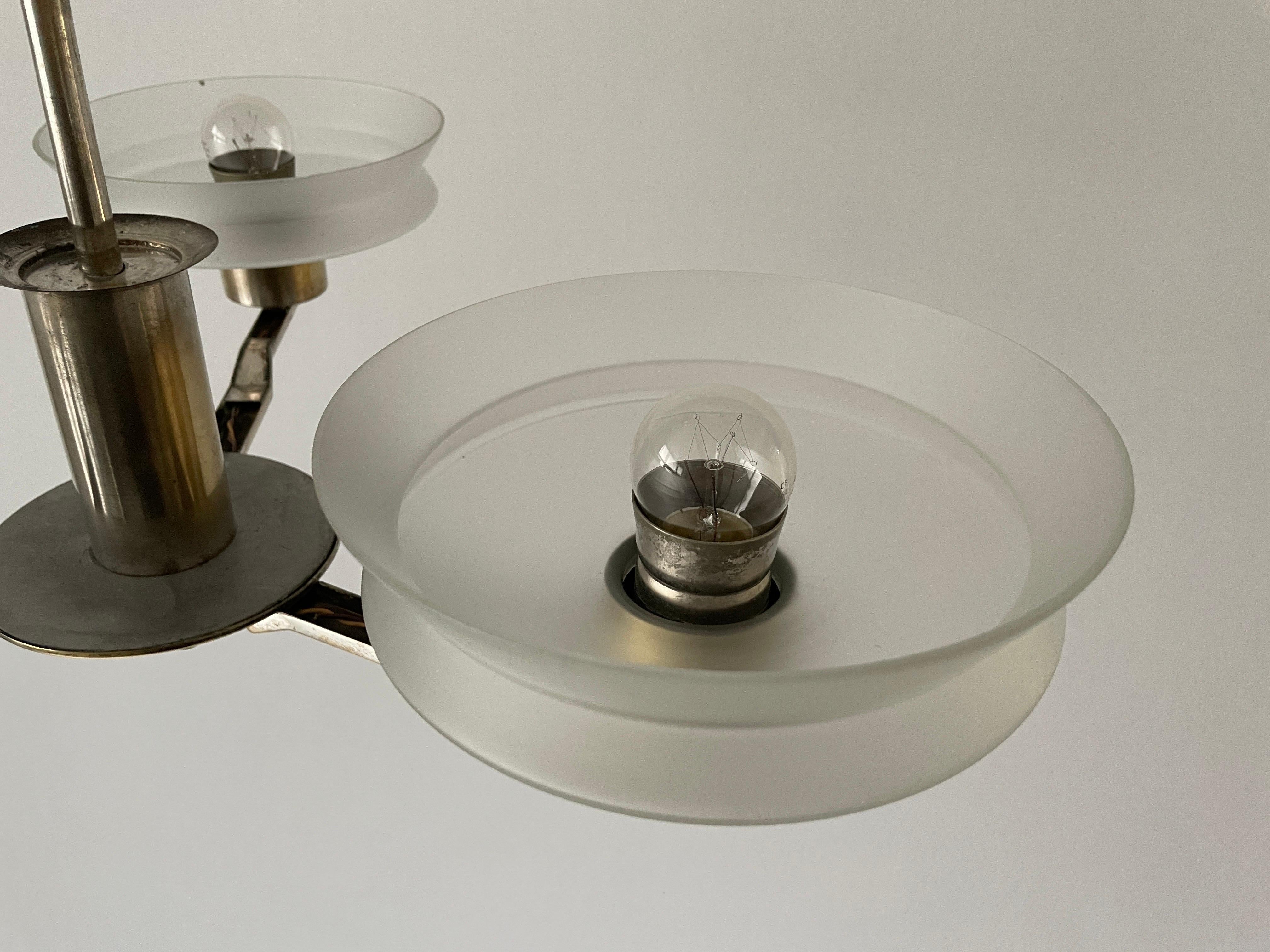 Metallo Lampada a sospensione Art Deco con paralume triplo in vetro e ottone, anni '40, Germania in vendita