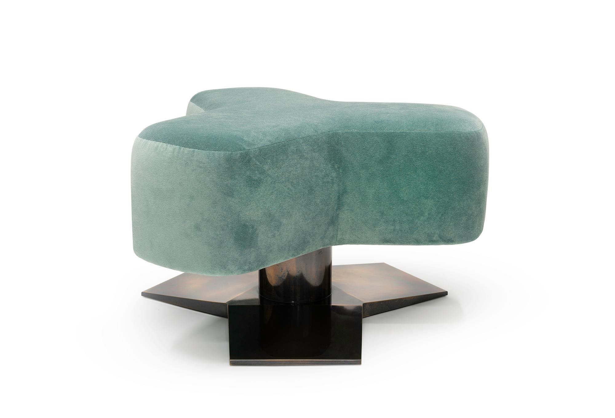 Tripod, 21st century modern Y- shaped velvet and brass pouf ottoman

Simple yet statement piece, TRIPOD POUF is a pleasant and standing out flirter addition to your interior. Unusual, yet regular shaping of its velvet seat is complemented by the