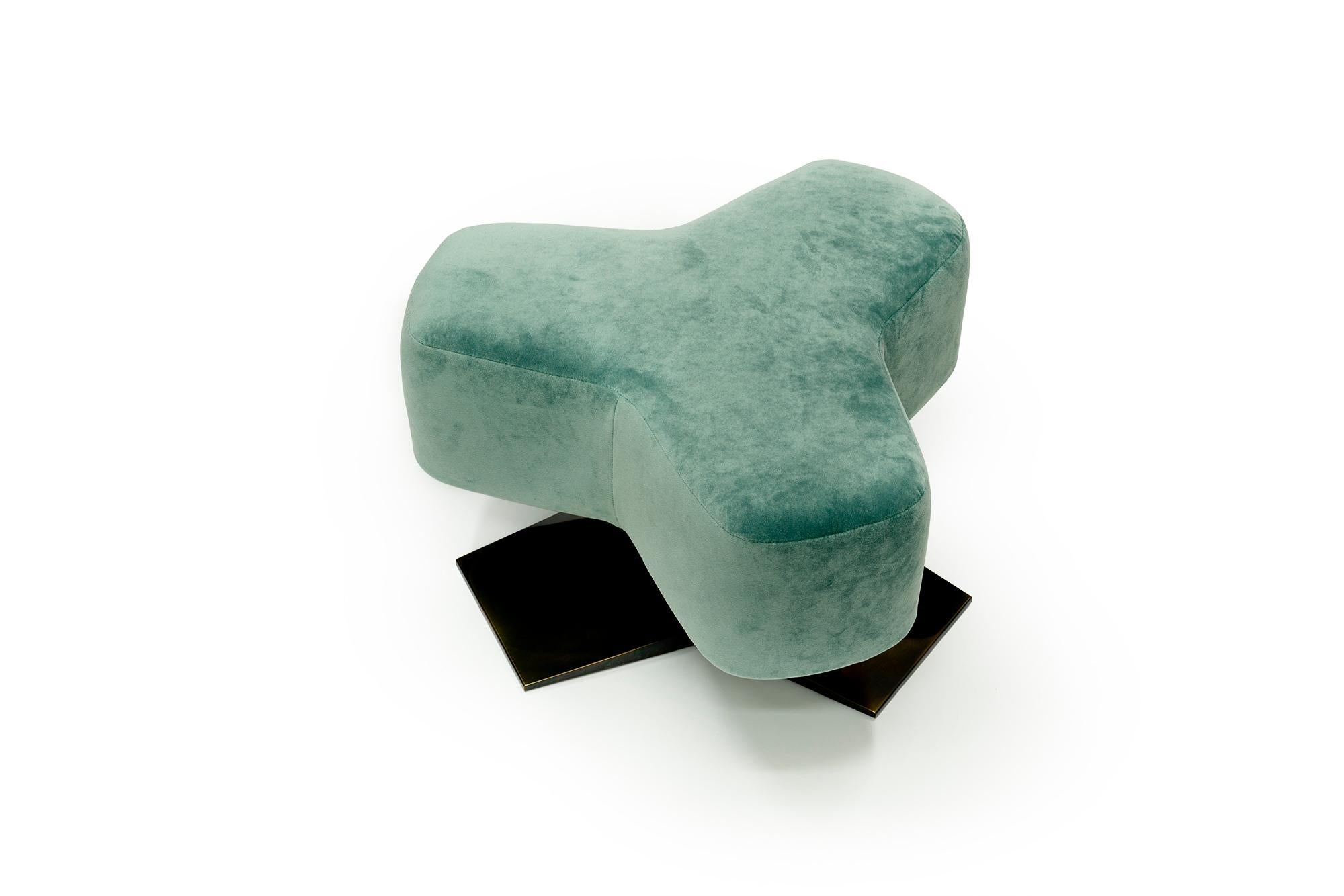 European Tripod, 21st Century Modern Y-Shaped Velvet and Brass Pouf Ottoman For Sale