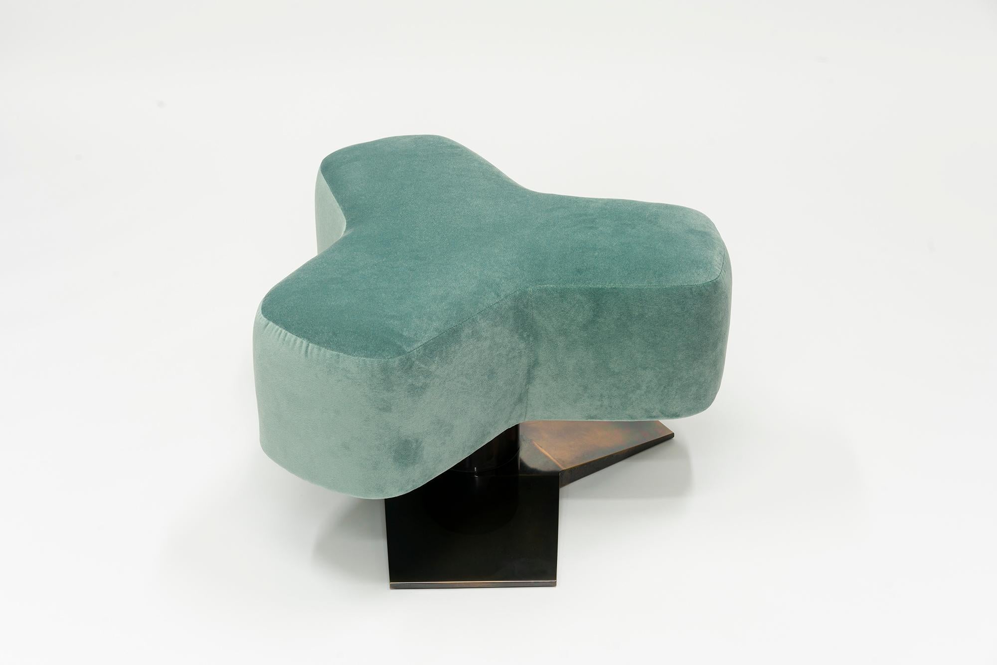 Tripod, 21st Century Modern Y-Shaped Velvet and Brass Pouf Ottoman In New Condition For Sale In Sofia, BG