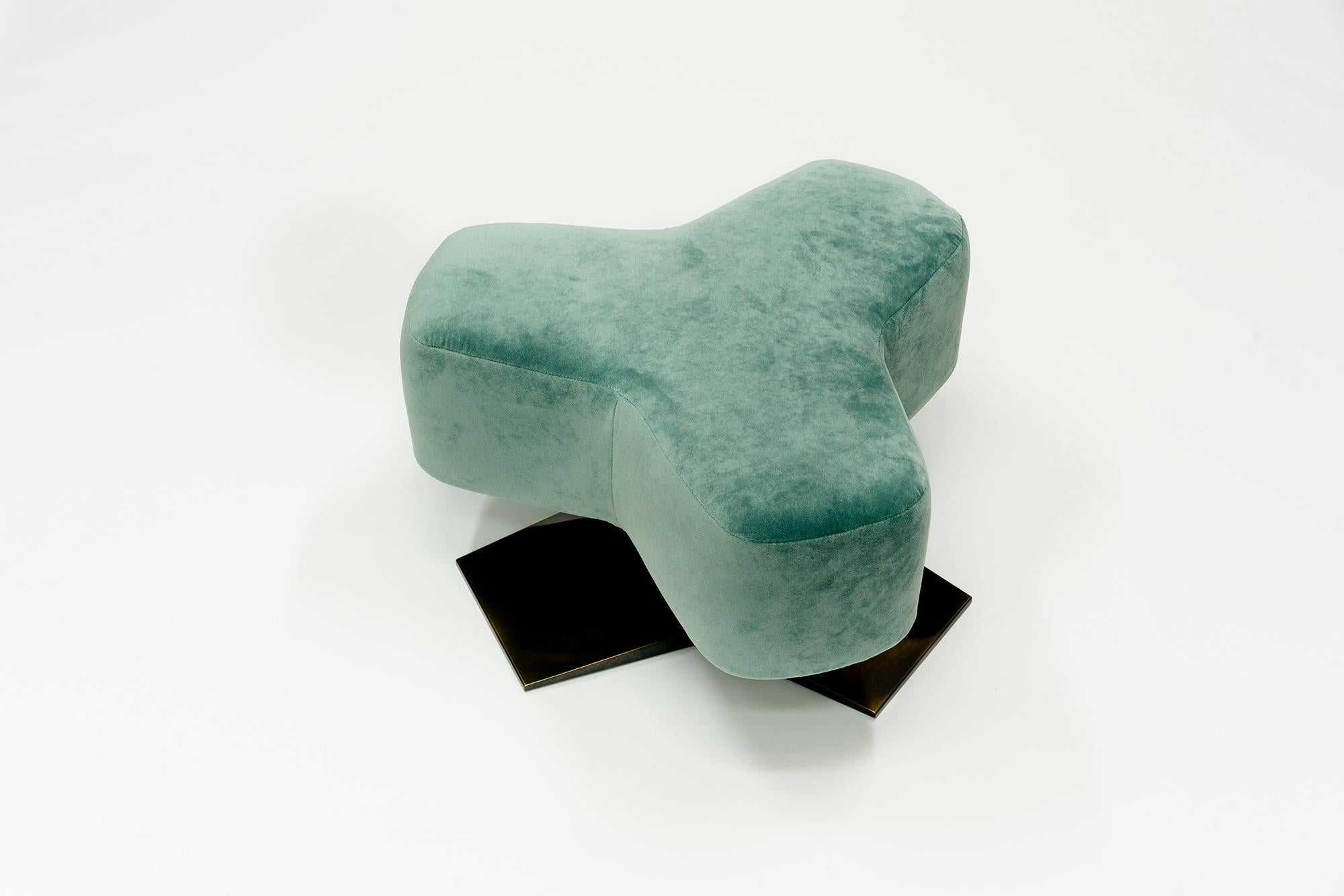 Contemporary Tripod, 21st Century Modern Y-Shaped Velvet and Brass Pouf Ottoman For Sale