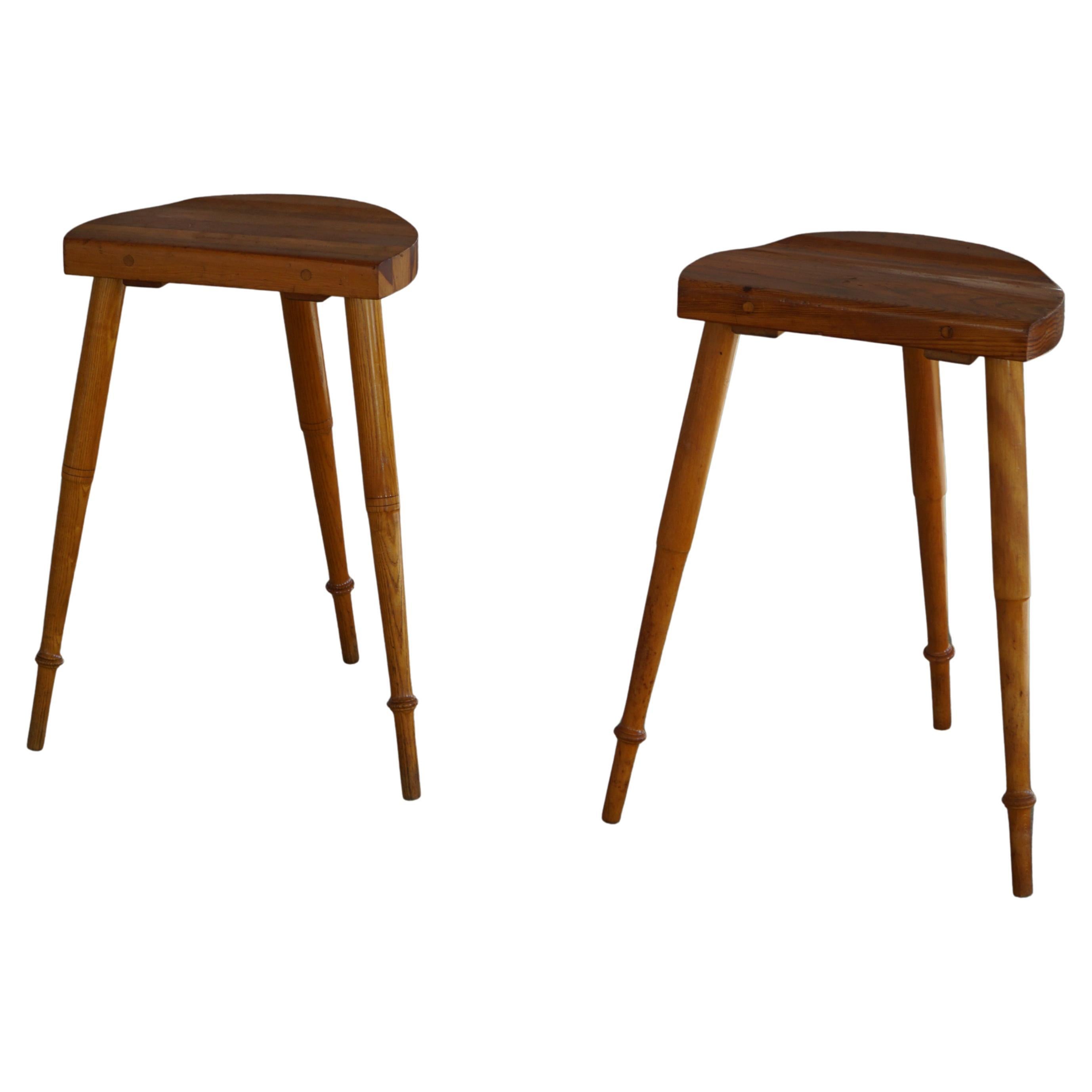 Tripod Bar Stools in Solid Pine, by a Danish Cabinetmaker, Mid Century, 1960s