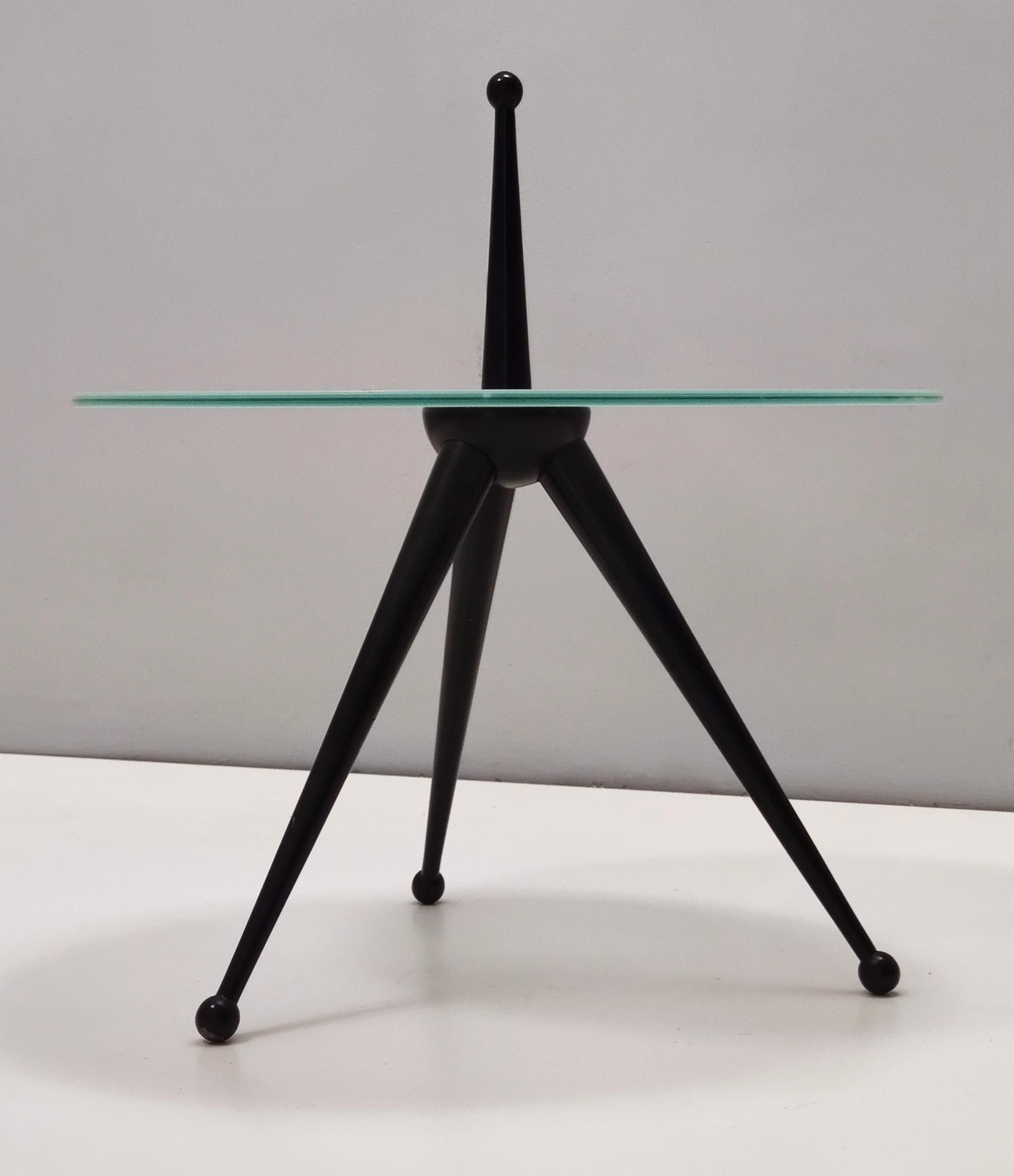 Tripod Beech and Glass Side Table in the Style of Cesare Lacca, Italy, 1980s For Sale 3