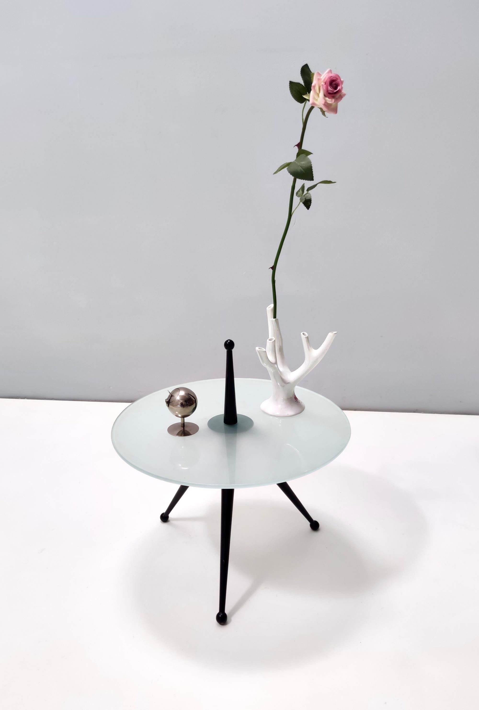 Post-Modern Tripod Beech and Glass Side Table in the Style of Cesare Lacca, Italy, 1980s For Sale
