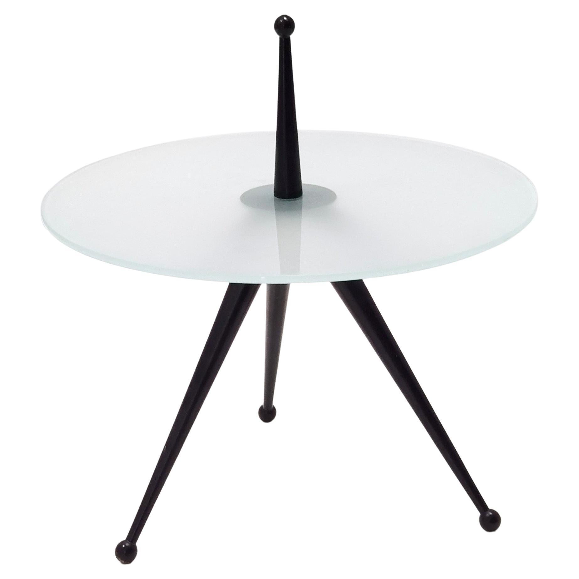 Tripod Beech and Glass Side Table in the Style of Cesare Lacca, Italy, 1980s For Sale