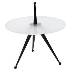 Vintage Tripod Beech and Glass Side Table in the Style of Cesare Lacca, Italy, 1980s