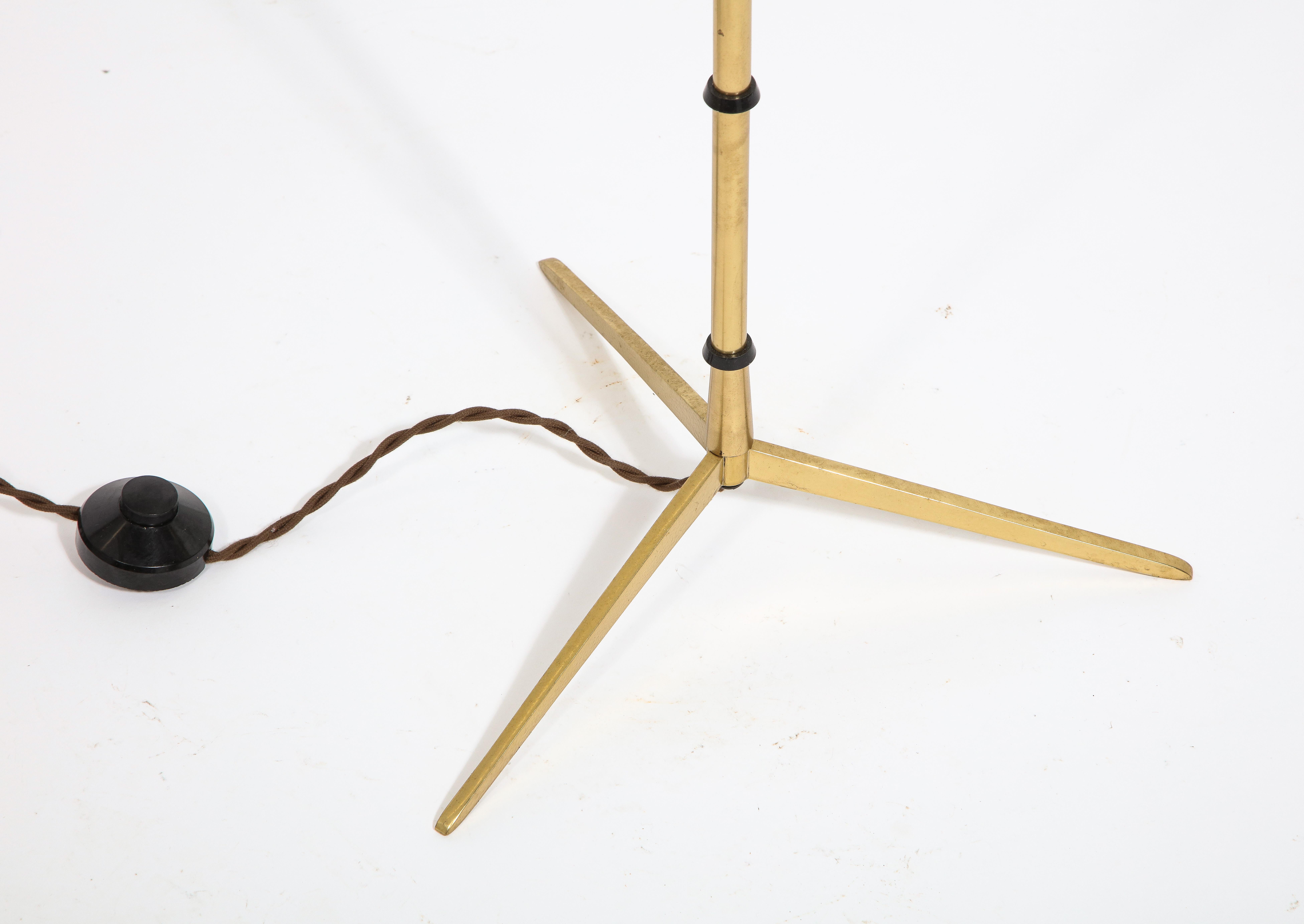 Tripod Brass Floor Lamp, France 1960's In Good Condition For Sale In New York, NY