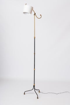 Tripod Brass & Gunmetal Adjustable Floor Lamp - France 1970's