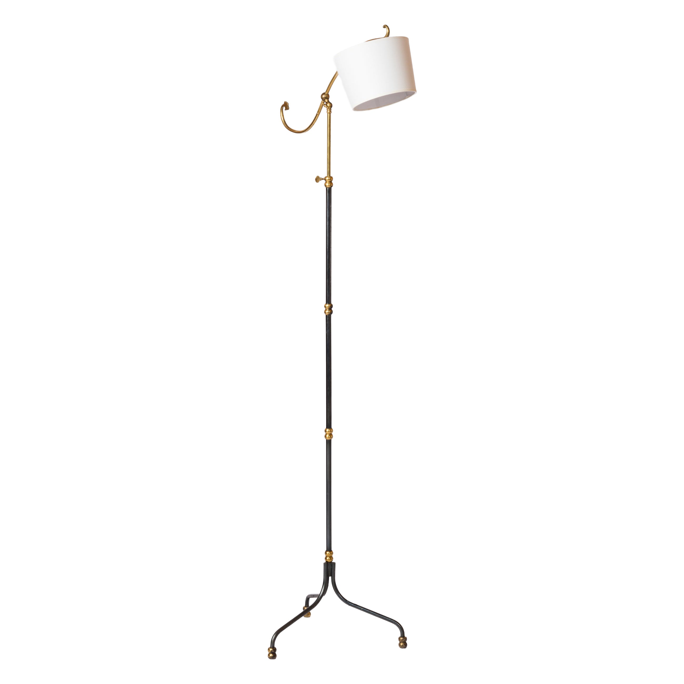 Tripod Brass & Gunmetal Adjustable Floor Lamp - France 1970's