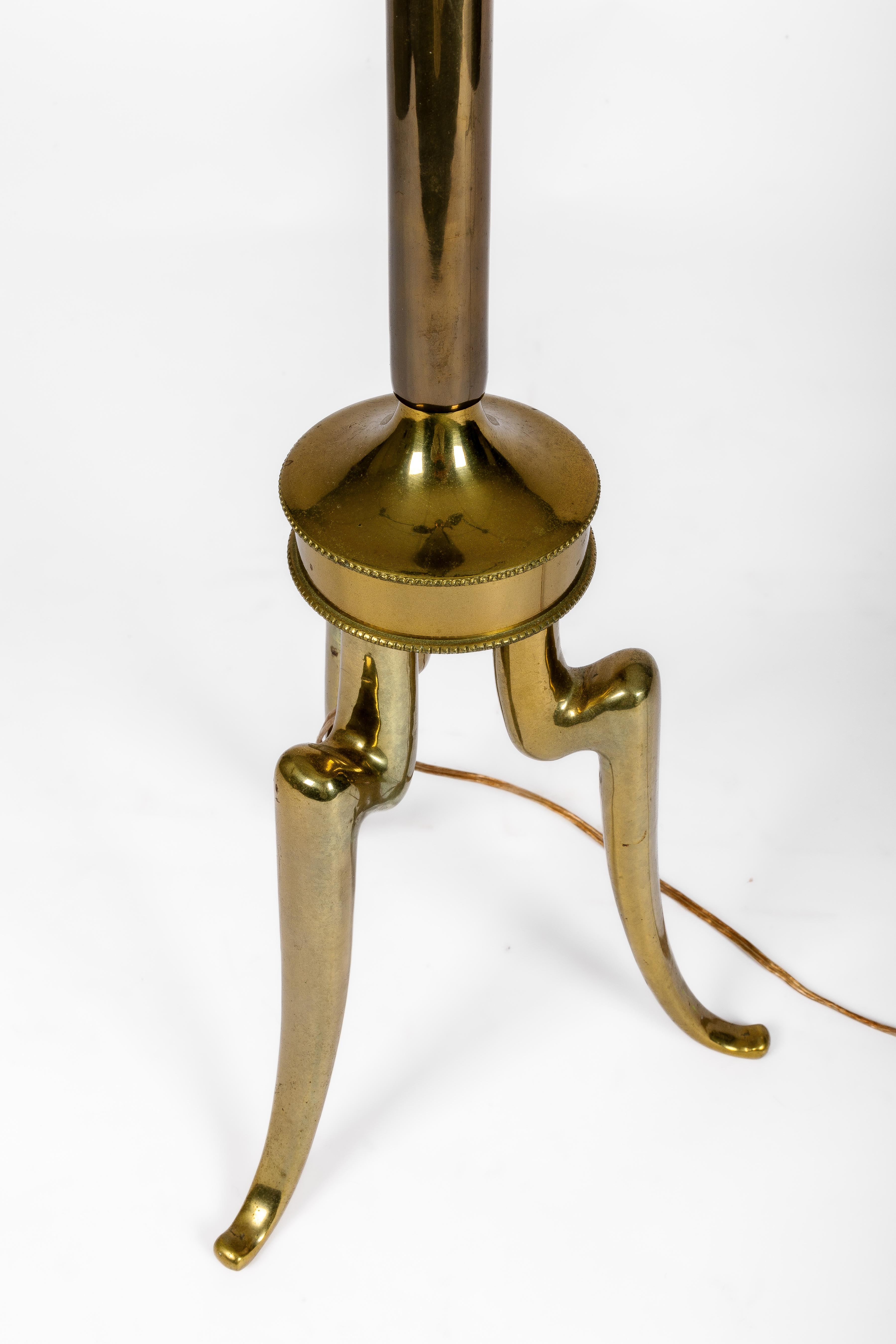 Brass Tripod brass Maison Jansen-style table lamp For Sale