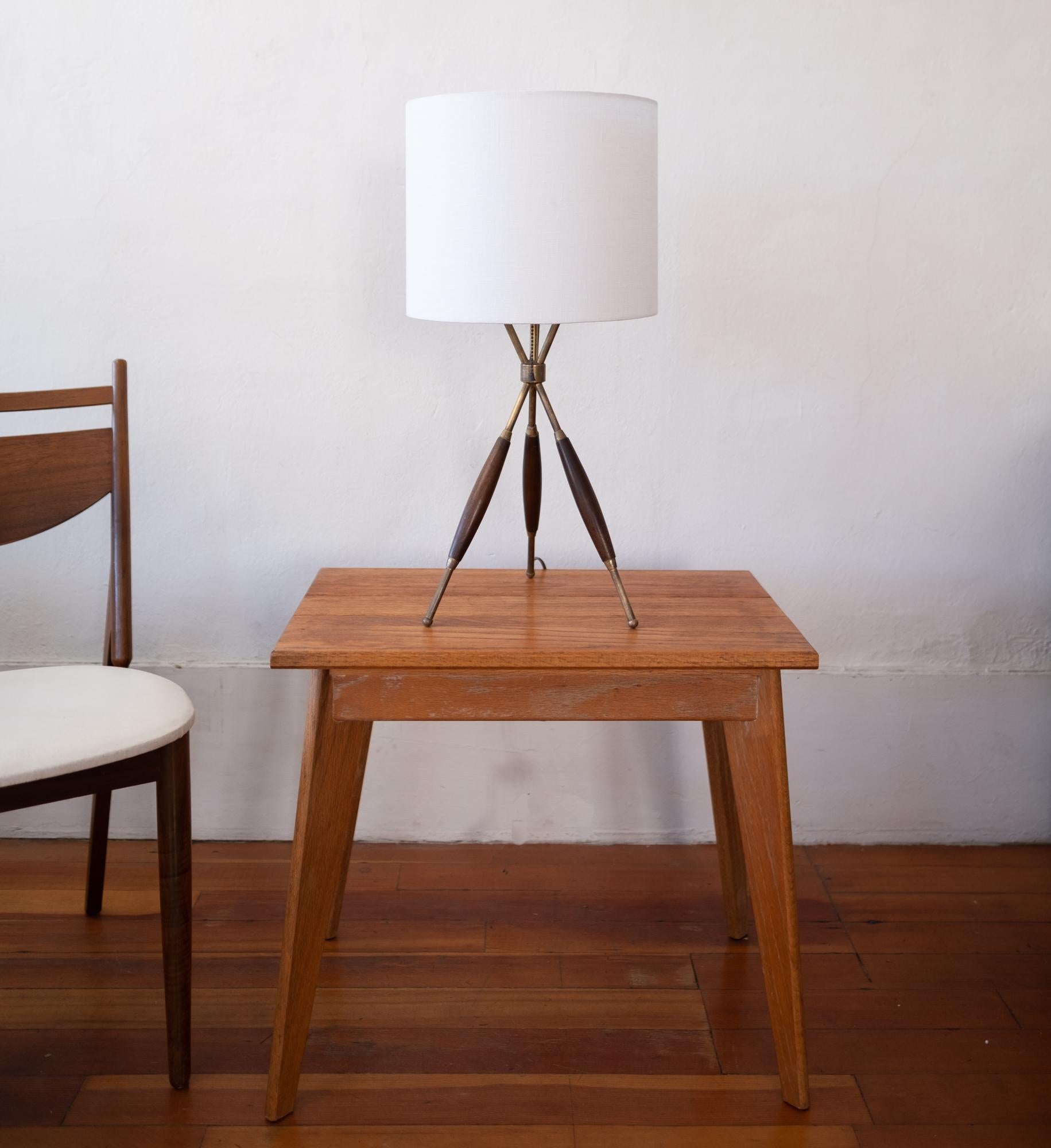Midcentury brass and wood table lamp. High quality construction.
