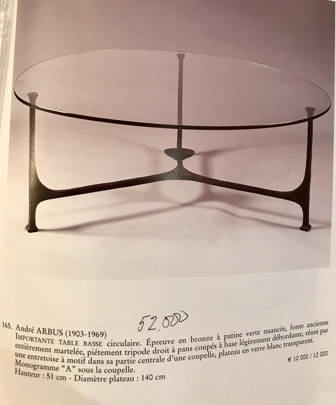 Tripod Bronze Coffee Table by André Arbus 5