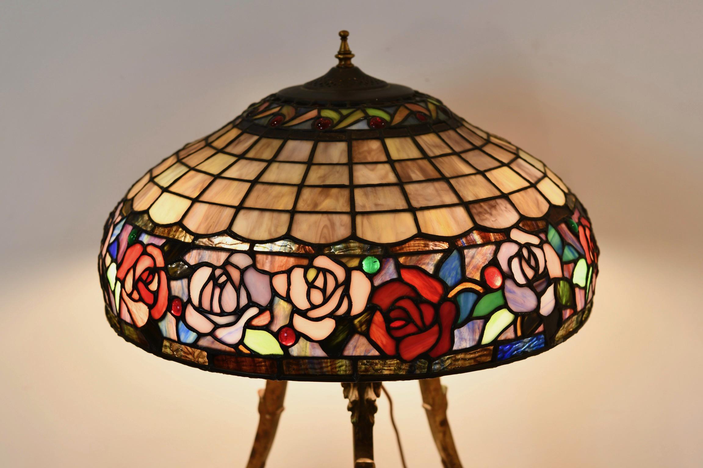 Tripod Bronze & Stained Glass Lamp 8