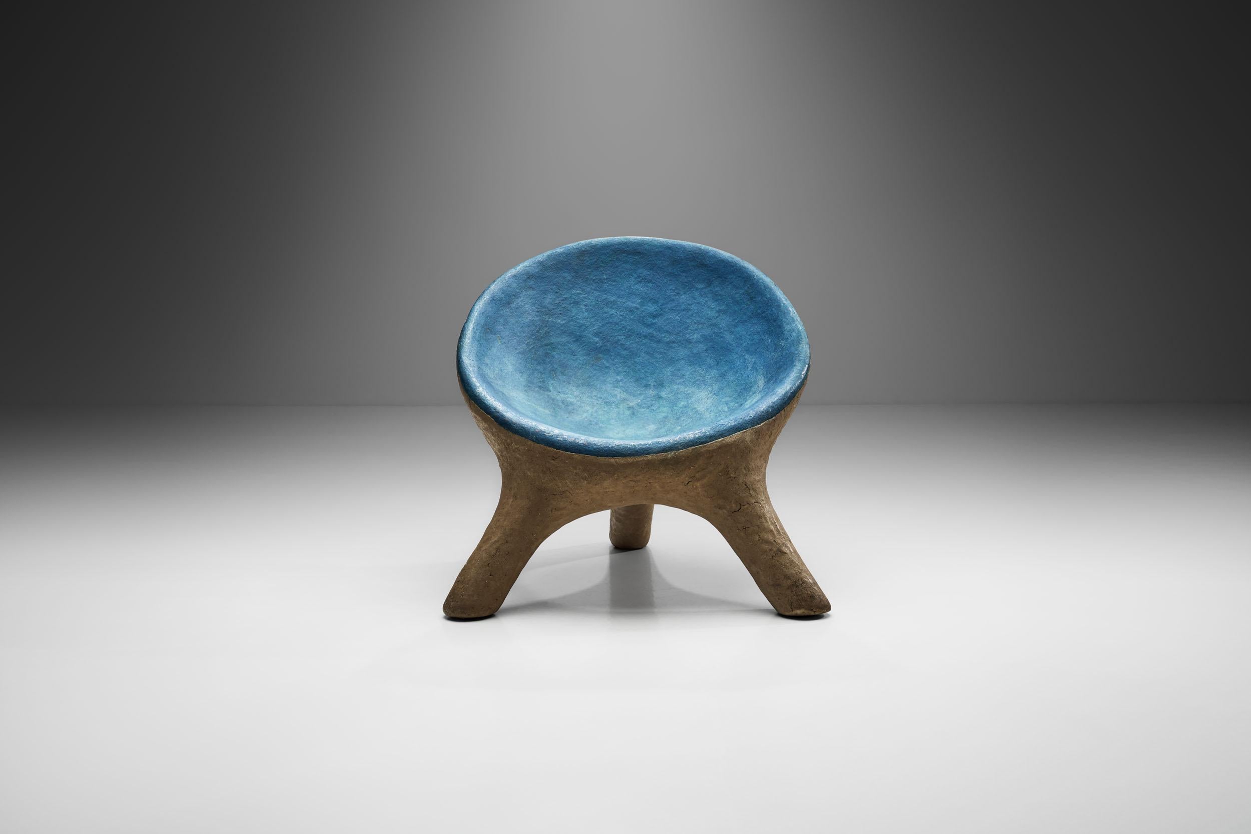 Late 20th Century Tripod Chair in Blue and Gray Resin, France 1970s For Sale