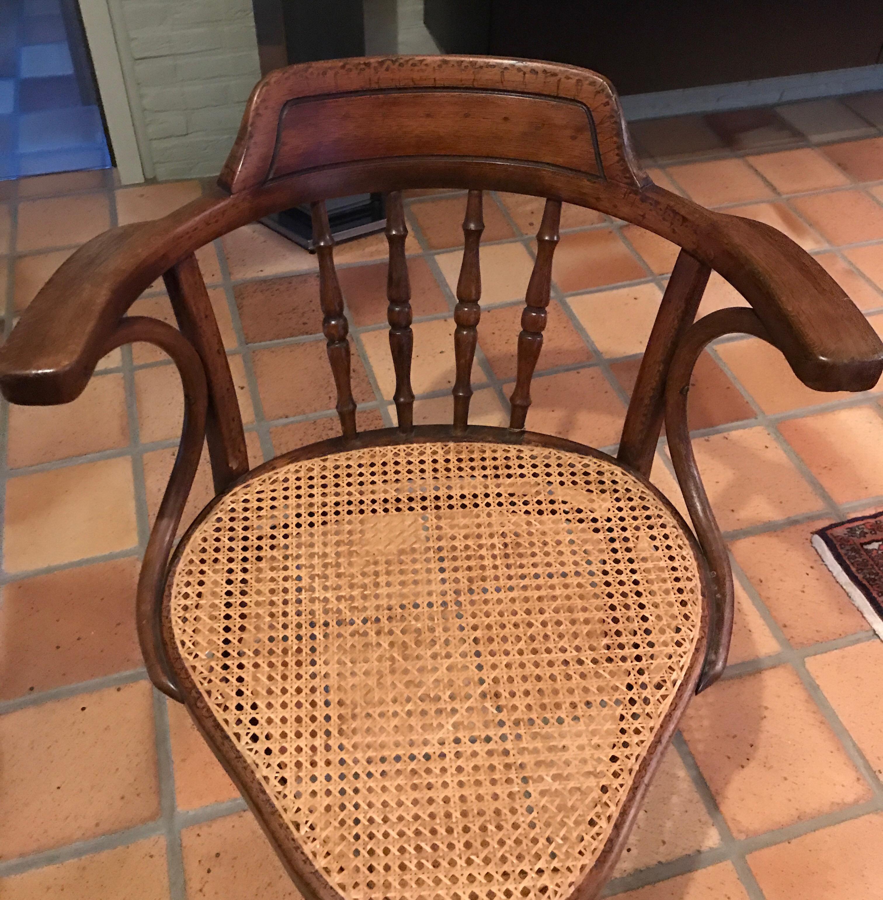 Neoclassical Tripod Chair Thonet Kohn circa 1900 New Caning For Sale