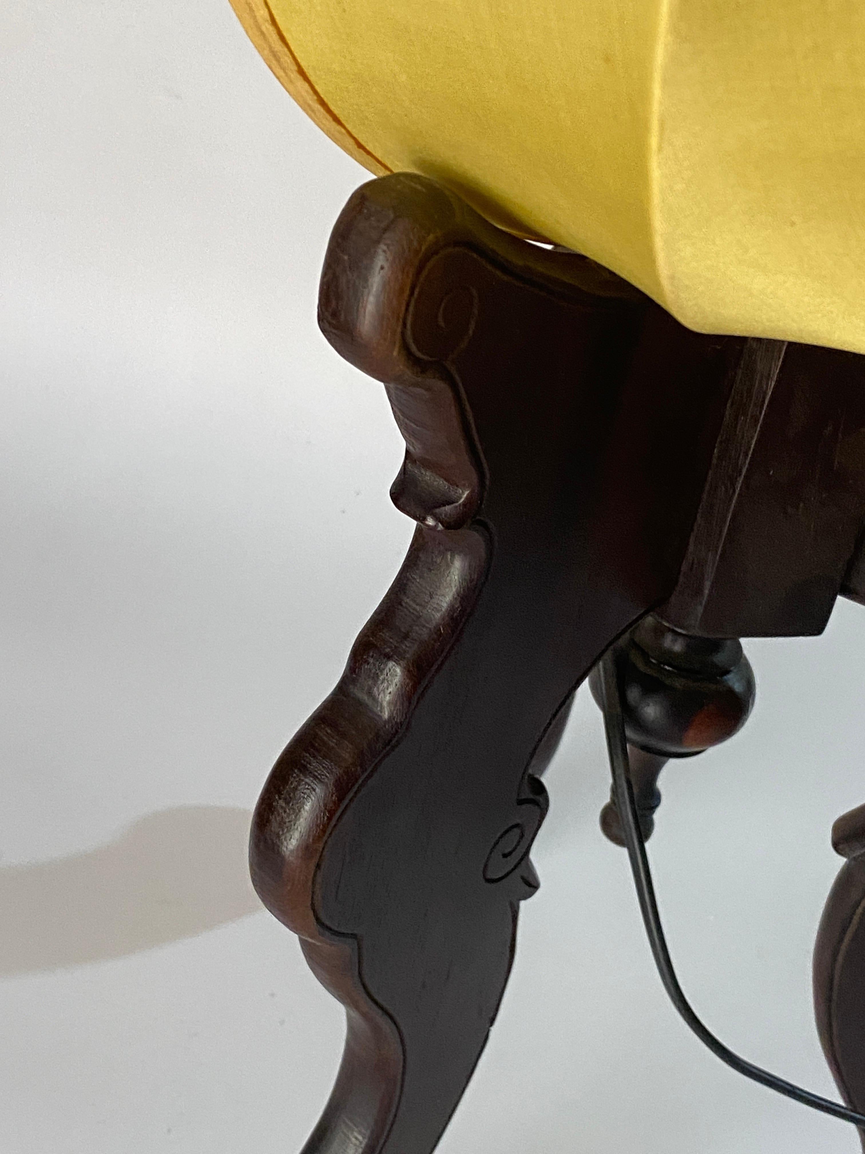 Tripod Chinese Floor Lamp, Fabric and Wood, Brown and Yellow, China, Circa 1950 2