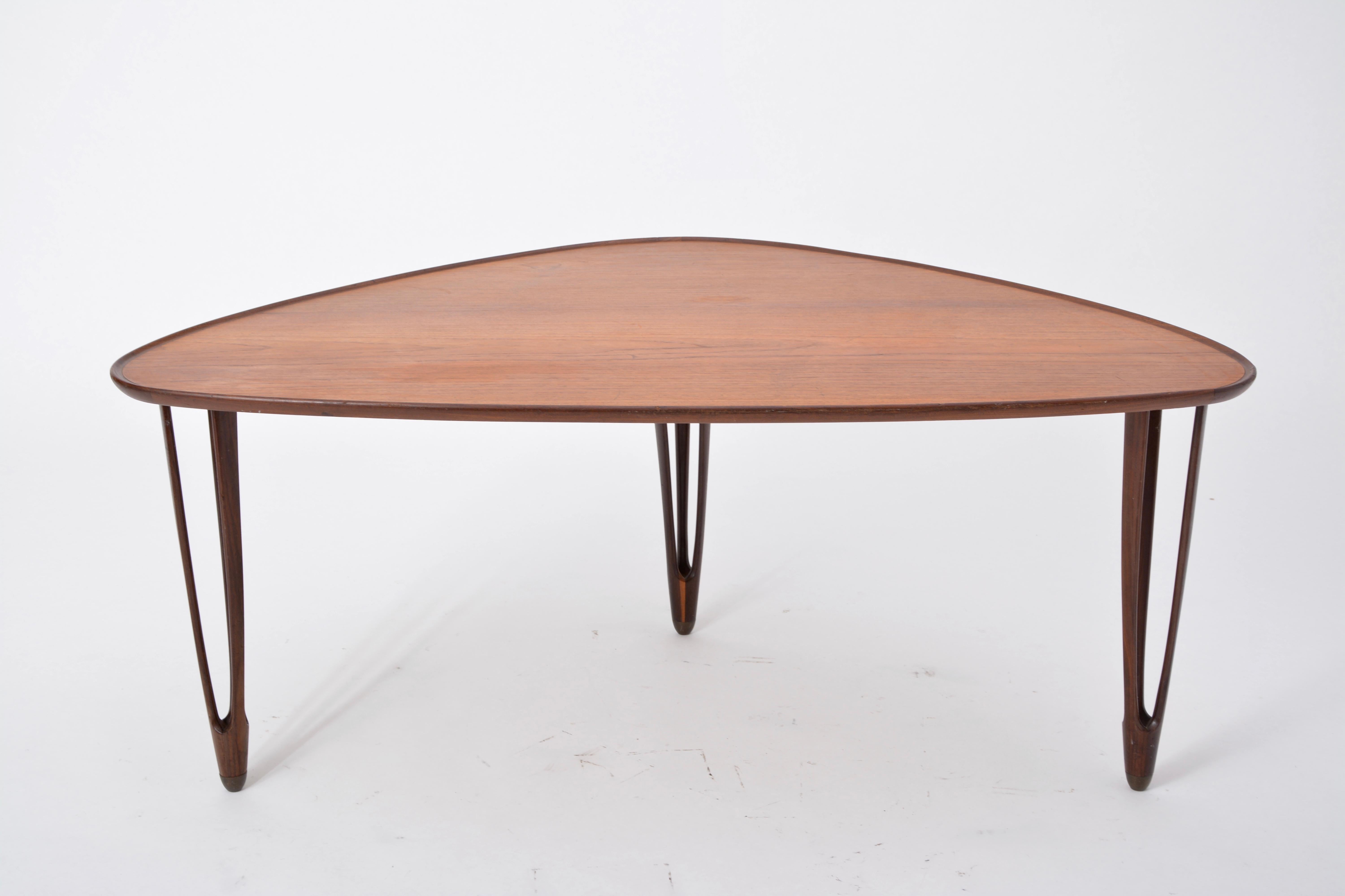 Mid-Century Modern Tripod Coffee Table in Teak, BC Mobler, 1950s