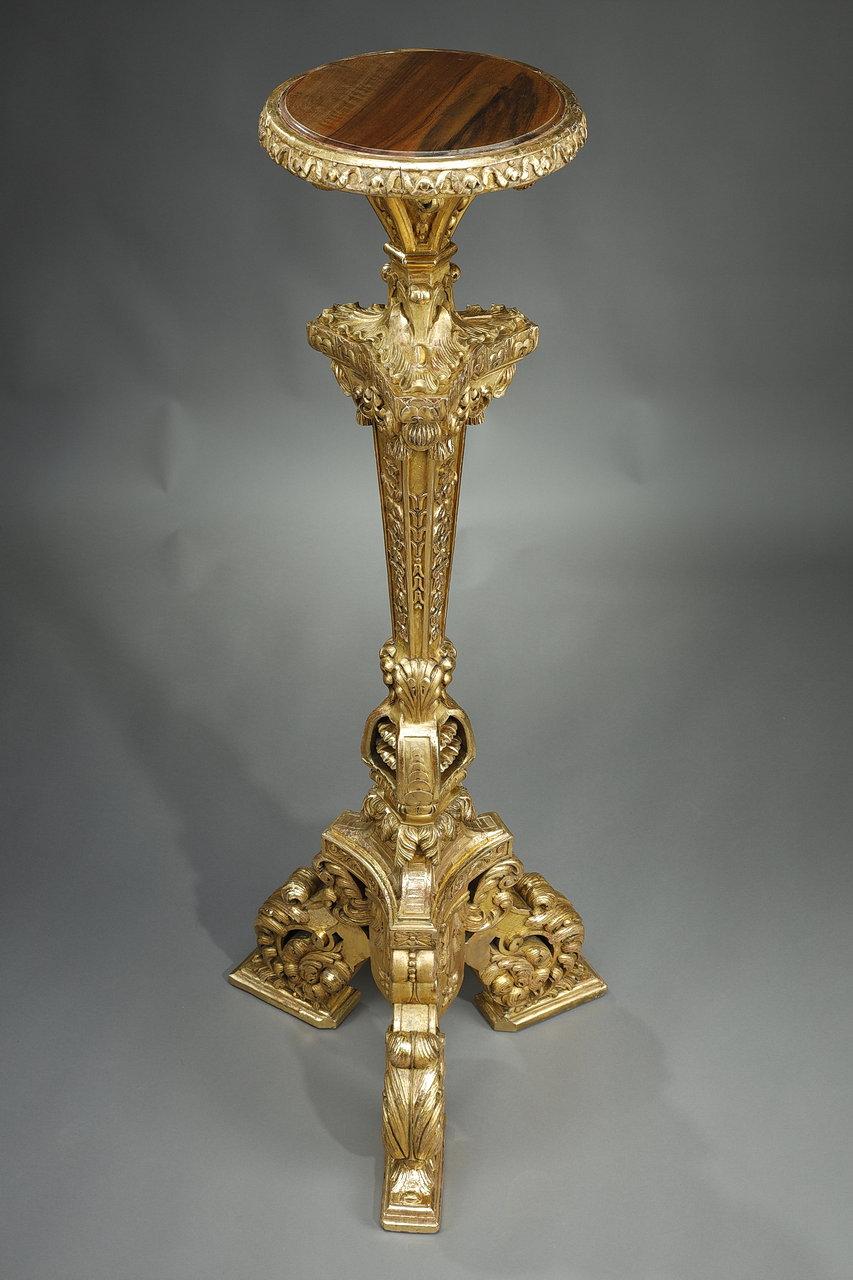 Gilt Tripod Column 19th Century Gilded Wood in the Louis XIV Style For Sale