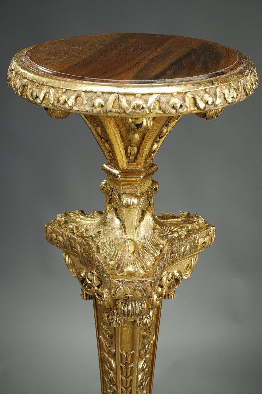 Tripod Column 19th Century Gilded Wood in the Louis XIV Style In Good Condition For Sale In Paris, FR