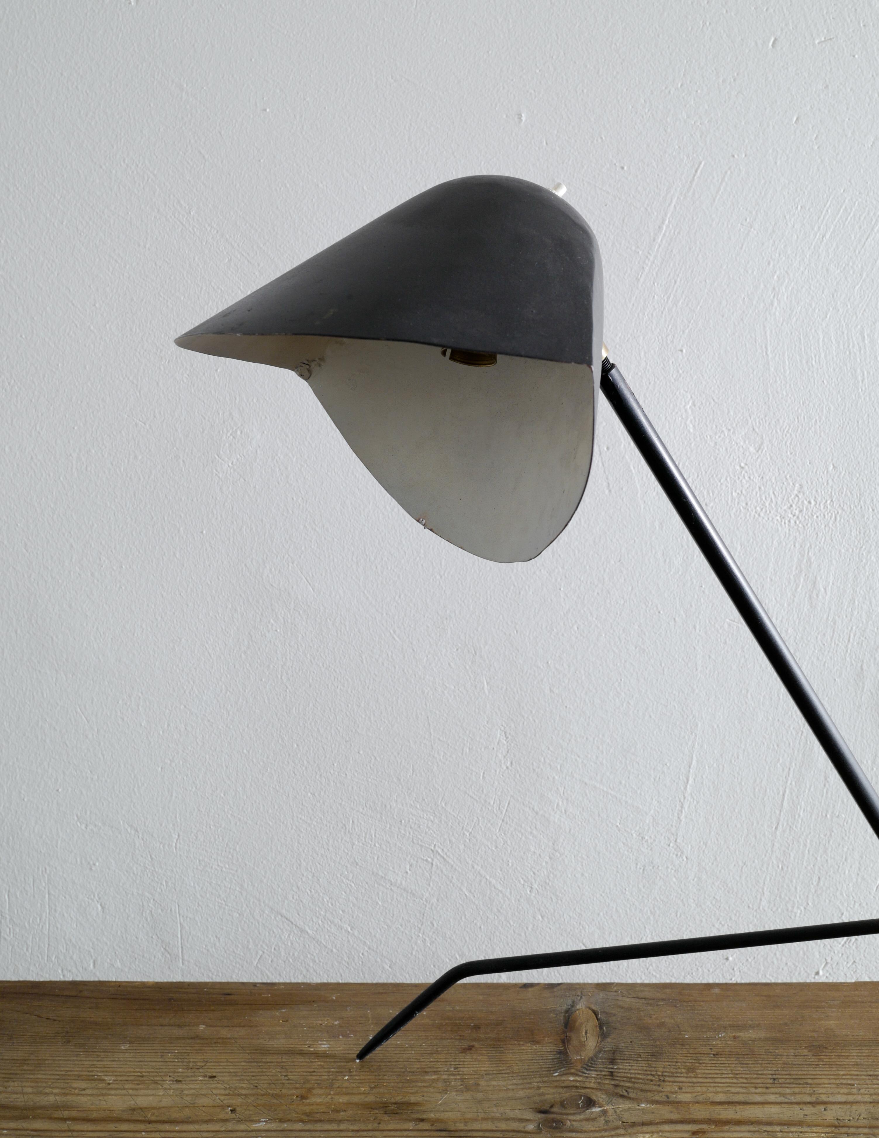French Tripod Desk Table Lamp in Style of Serge Mouille Produced in France, 1950s