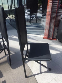Tripod Dining Room Chairs in Black Leather and Black Metal, 1970 Set of 6