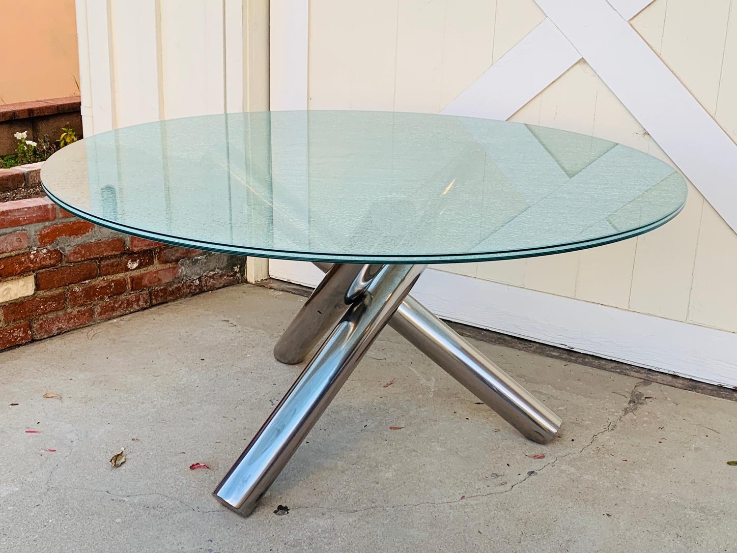 Modern Tripod Dining Table with Crackled Glass Top