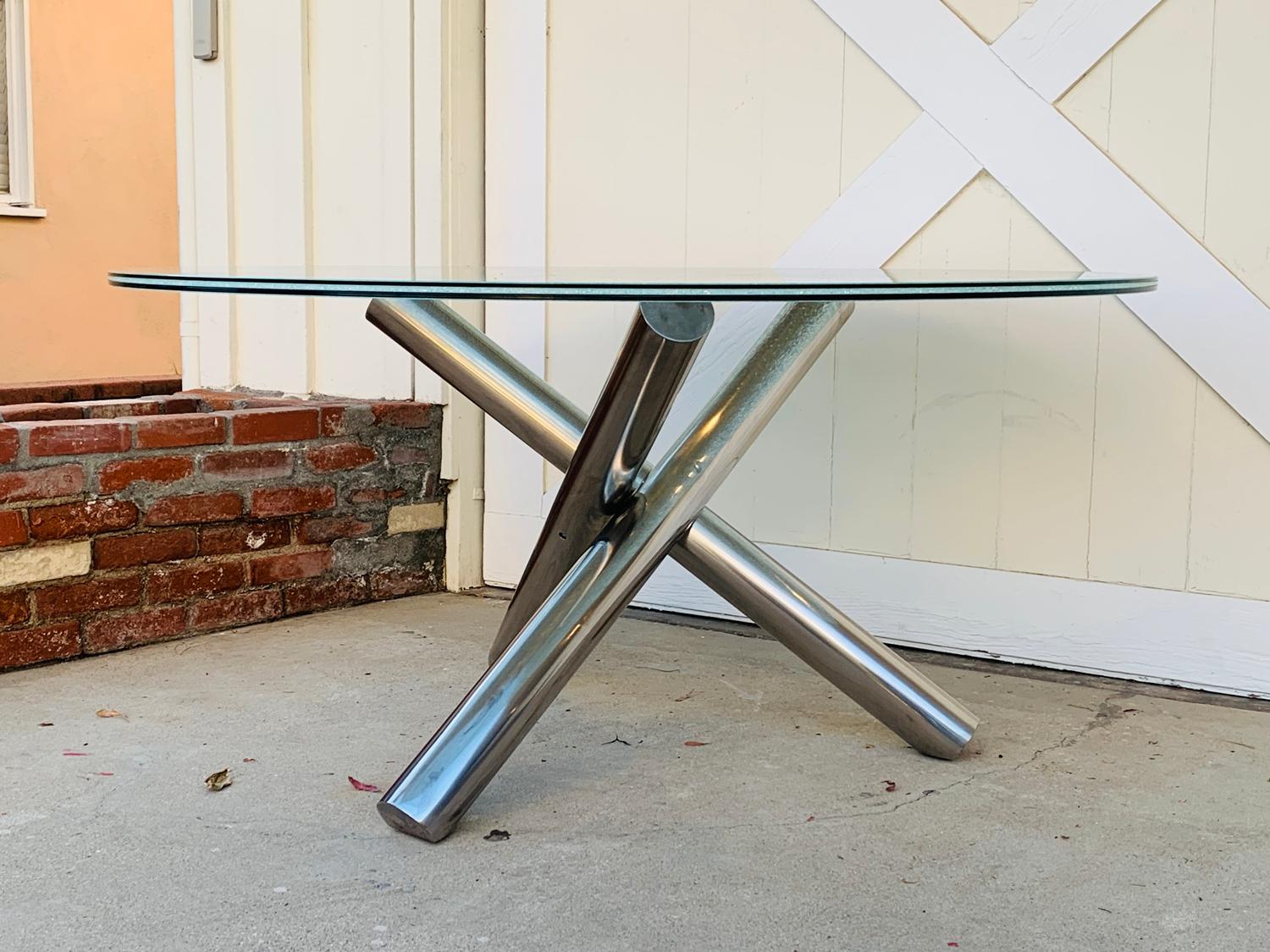 American Tripod Dining Table with Crackled Glass Top
