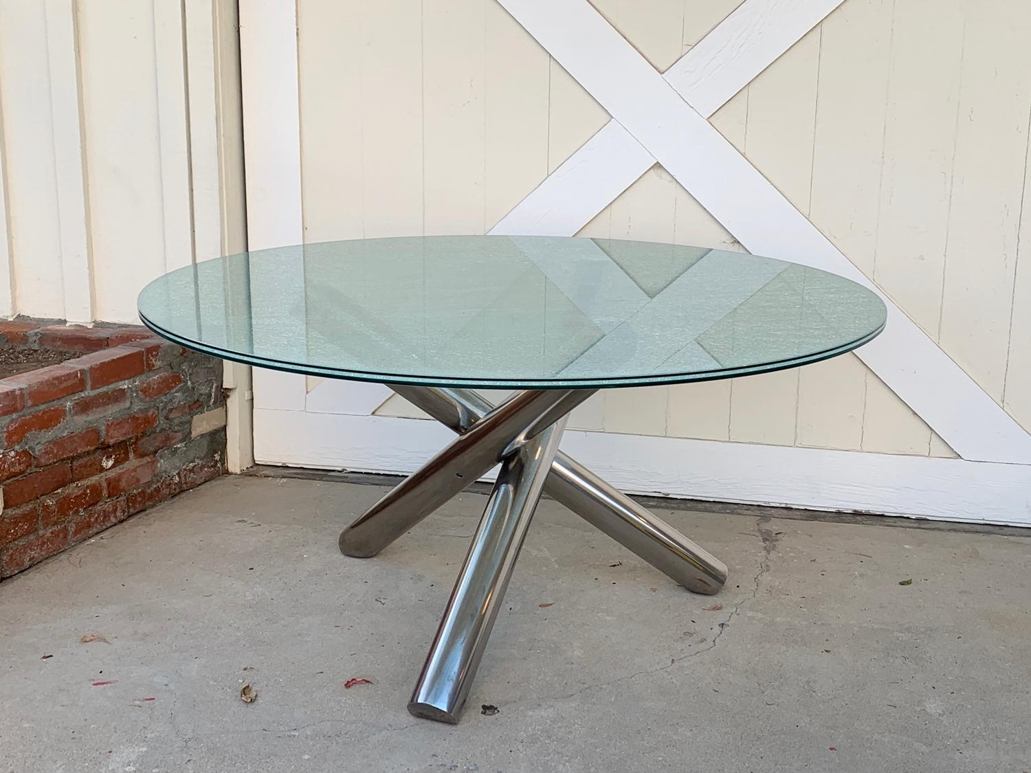 Tripod Dining Table with Crackled Glass Top In Good Condition In Los Angeles, CA