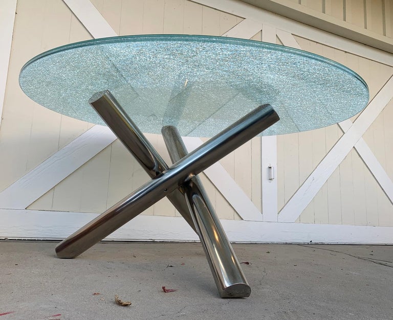 Tripod Dining Table with Crackled Glass Top at 1stDibs