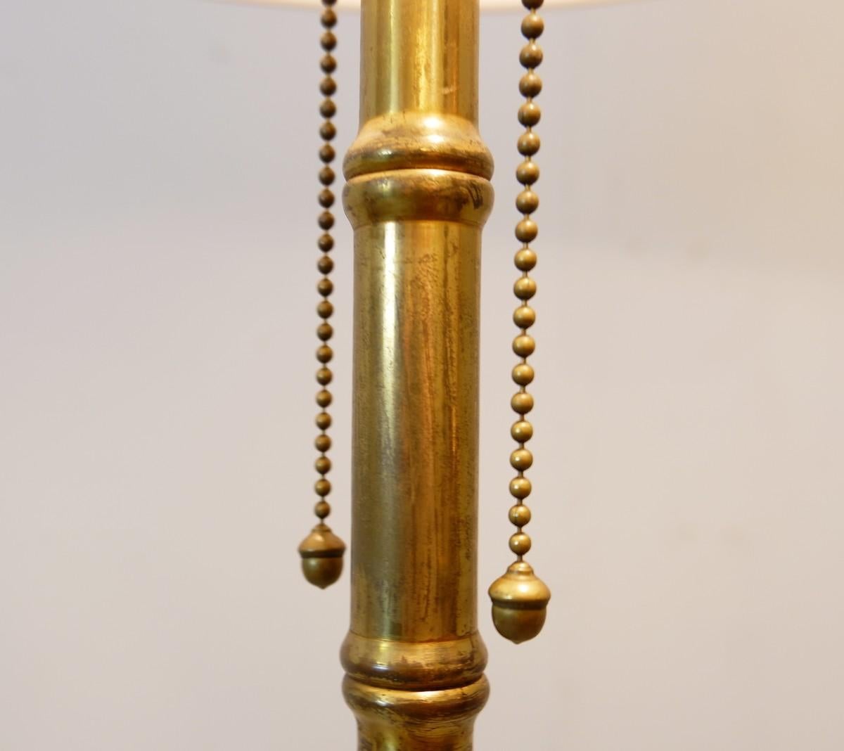 European Tripod Faux Bamboo Brass Floor Lamp For Sale