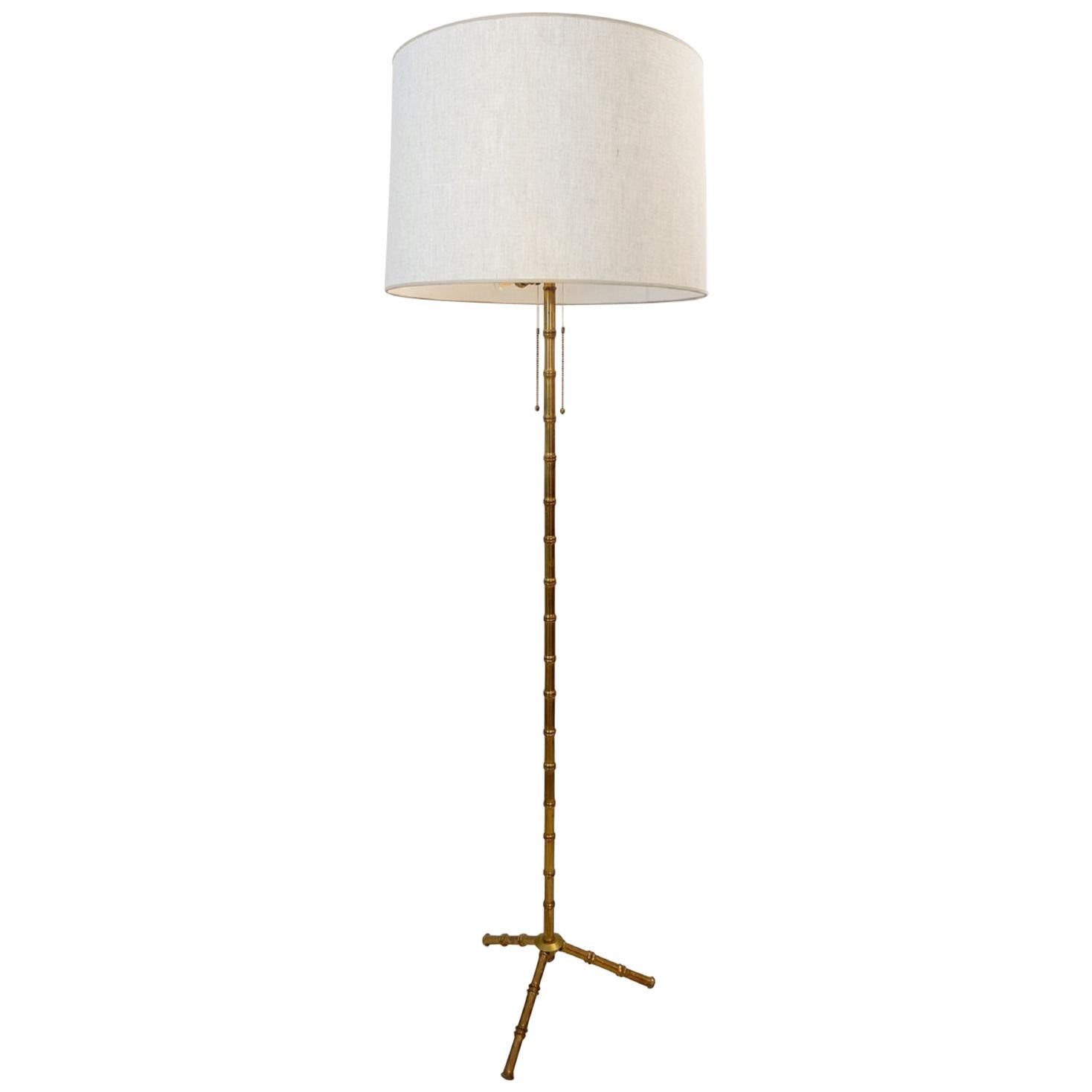 Tripod Faux Bamboo Brass Floor Lamp For Sale