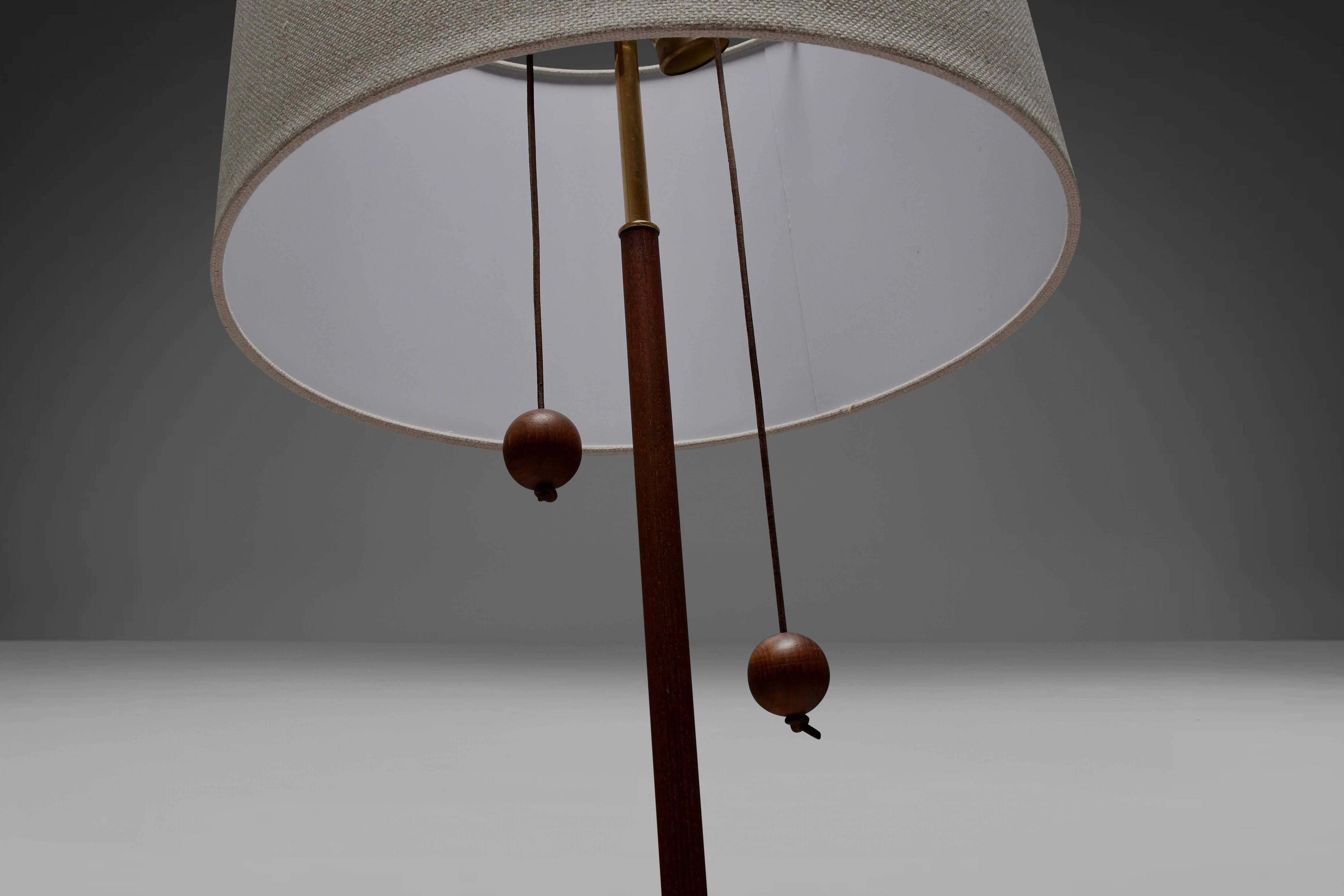 Tripod Floor Lamp by Fog & Mørup made of Teak and Brass, Denmark 1960s For Sale 7