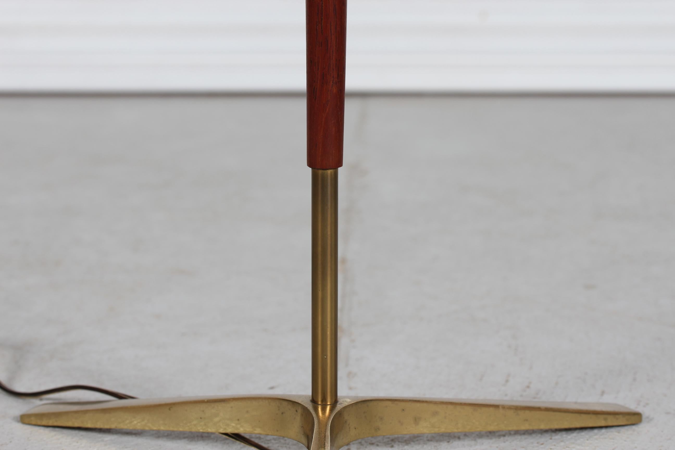 Tripod Floor Lamp by Fog & Mørup made of Teak and Brass with New Shade, Denmark 1