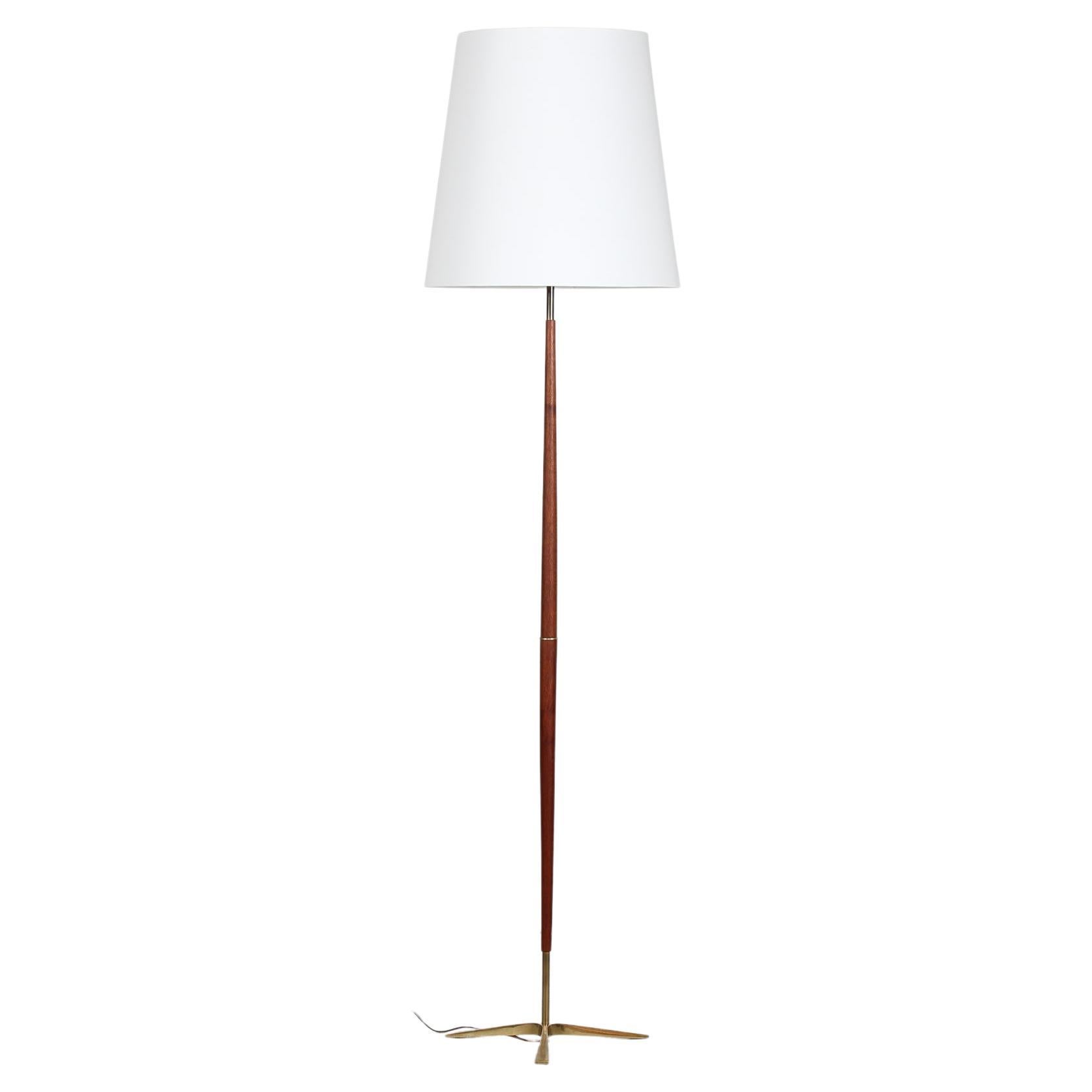 Tripod Floor Lamp by Fog & Mørup made of Teak and Brass with New Shade, Denmark