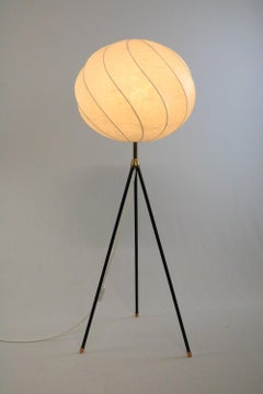 Tripod Floor Lamp, Cocoon Lampshade, Original 1960s