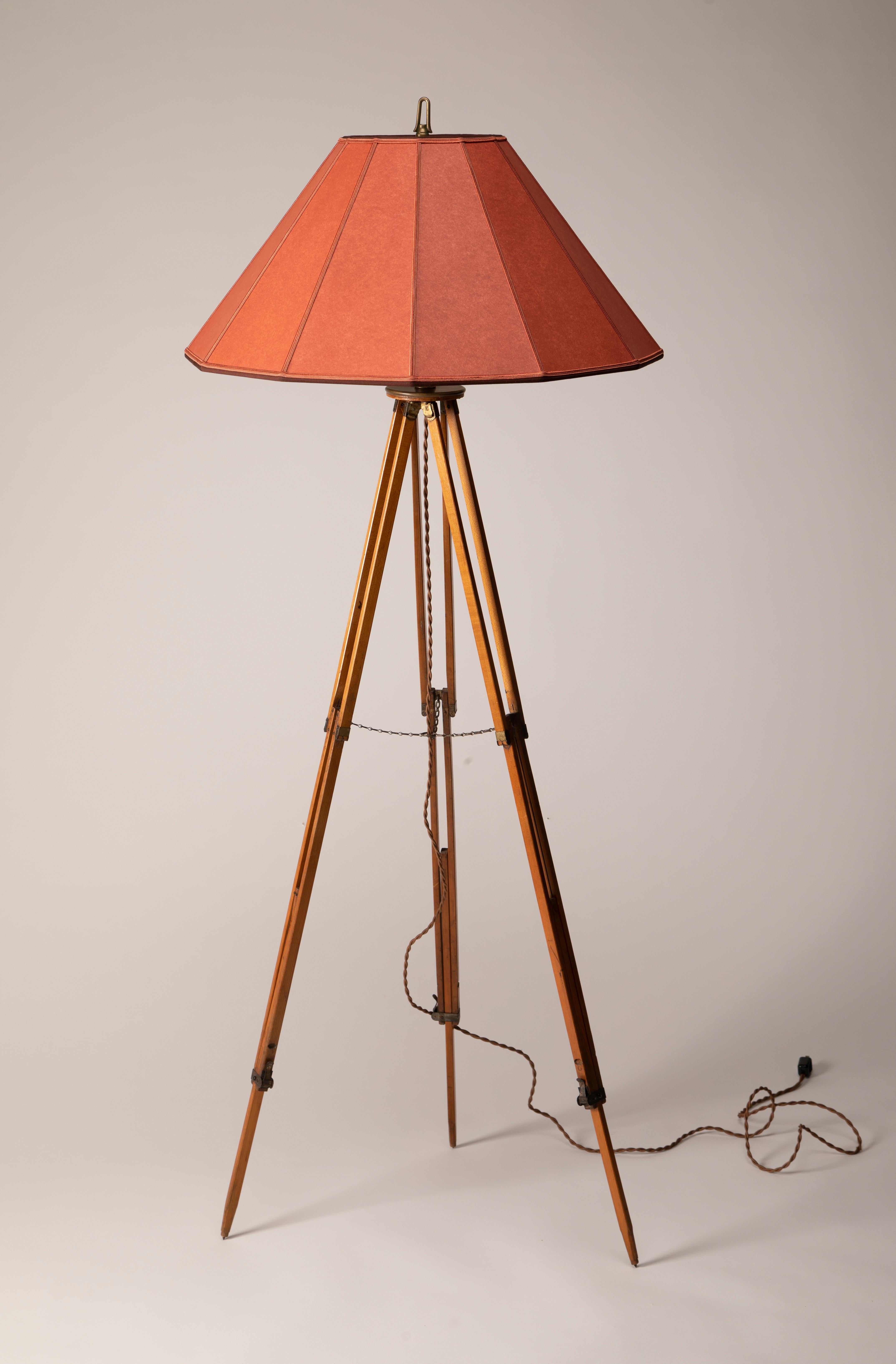 Tripod Floor Lamp
Wooden Tripod 1920’s repurposed into floor lamp
Custom Parchment Shade
Lampshade is 24