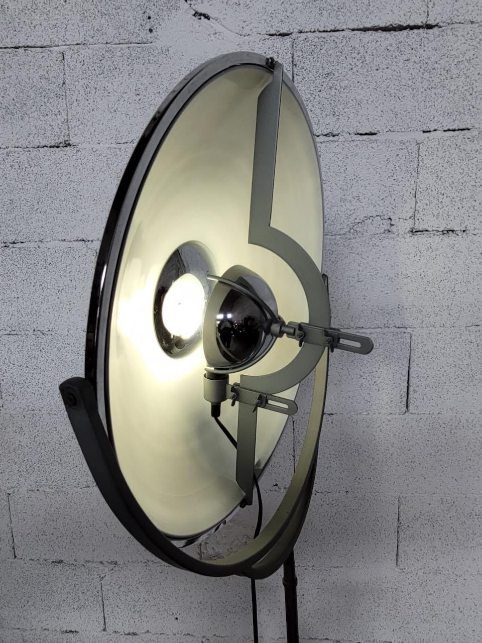 Tripod floor lamp in the style of mariano fortuny. Shade and base in gray metal. Edition 1990. 
Model created in 1907 by Mariano Fortuny for Palluco Italy. 
Dimensions : Height. 191 x diameter. 86 cm.