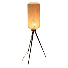 Tripod Floor Lamp Teak Legs and Textile Lampshade, 1950's